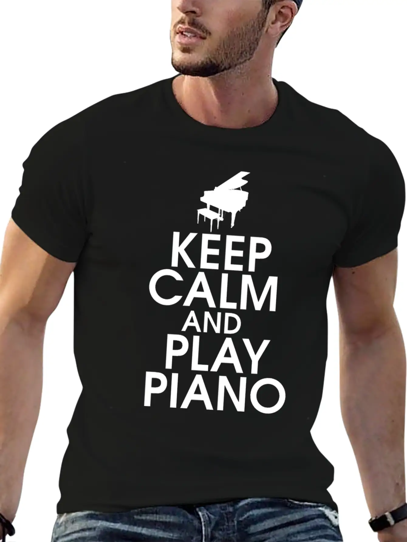 Keep Calm And Play Piano Gift Klavier Keyboard Breathable Soft Cotton T-Shirt – Timeless Casual Look