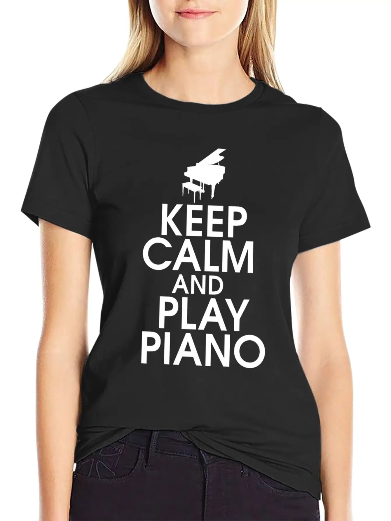 Keep Calm And Play Piano Gift Klavier Keyboard Breathable Soft Cotton T-Shirt – Timeless Casual Look