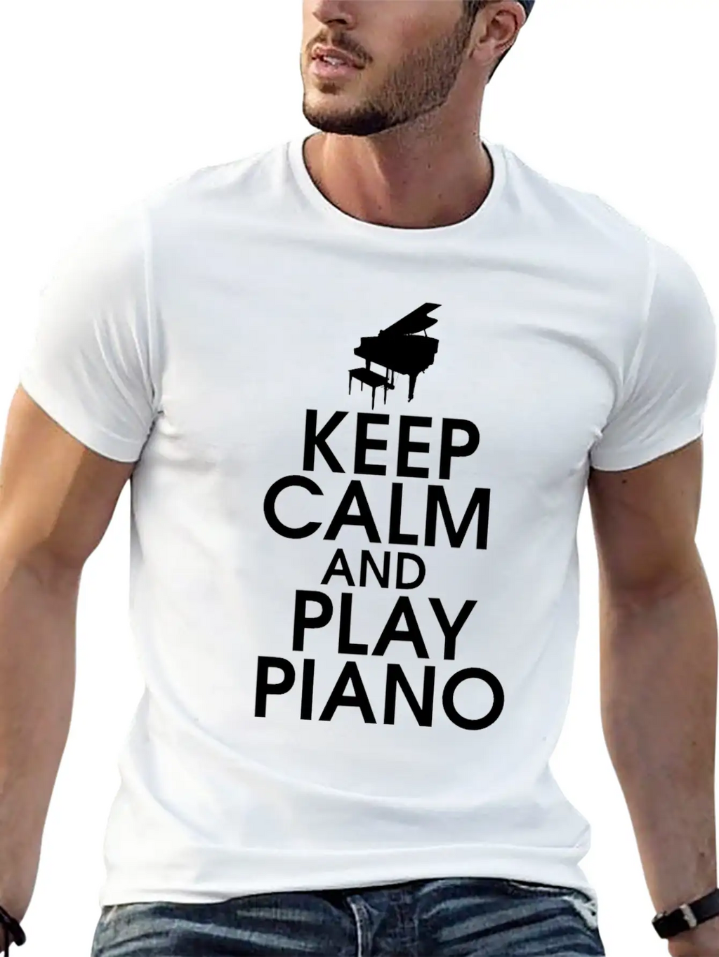 Keep Calm And Play Piano Gift Klavier Keyboard Breathable Soft Cotton T-Shirt – Timeless Casual Look