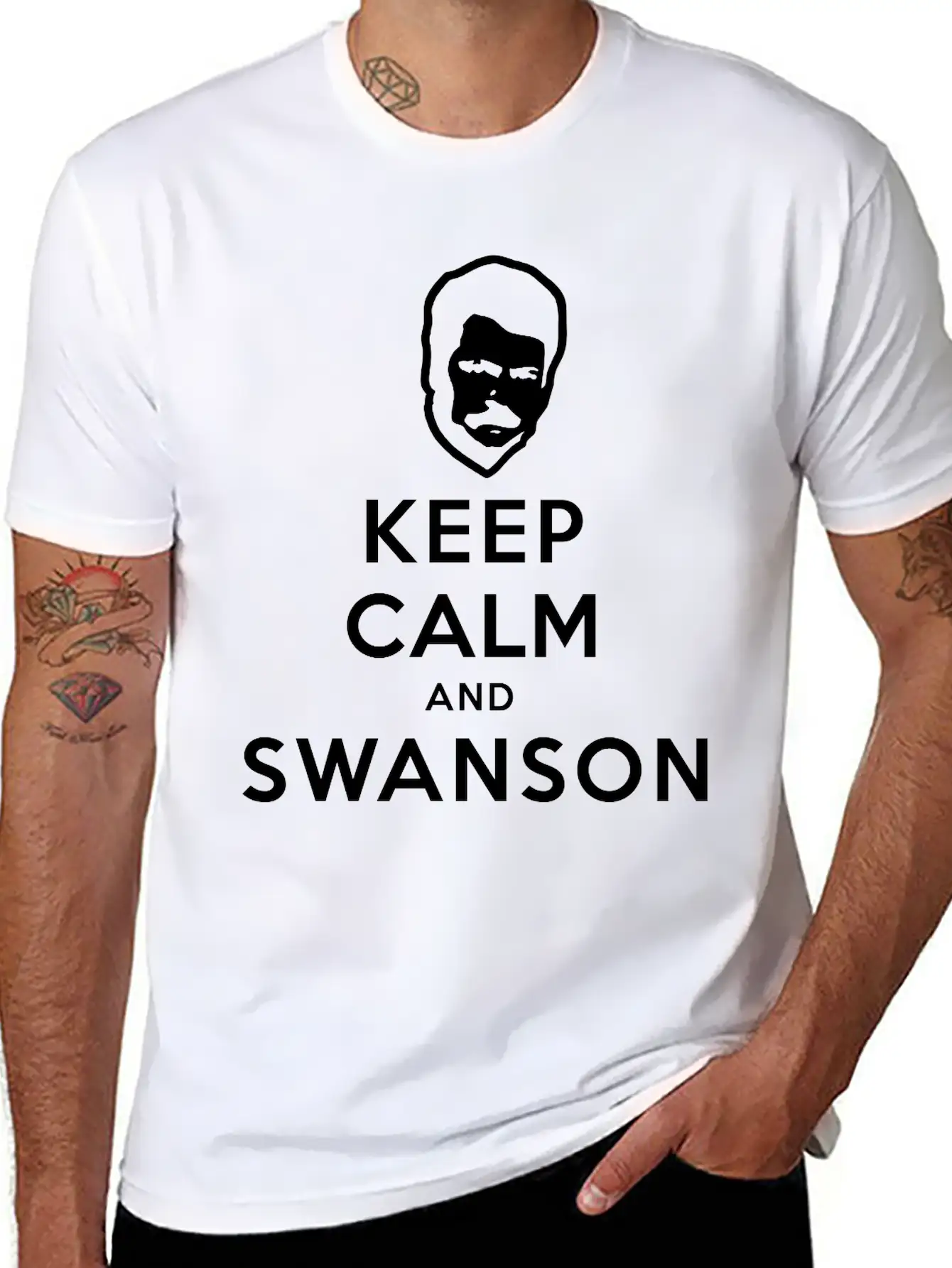 Keep Calm And Swanson Men's Humor Essential Cotton Tee For Daily Outfits – Unisex Style