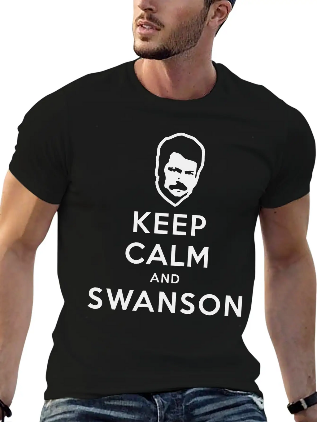 Keep Calm And Swanson Men's Humor Essential Cotton Tee For Daily Outfits – Unisex Style