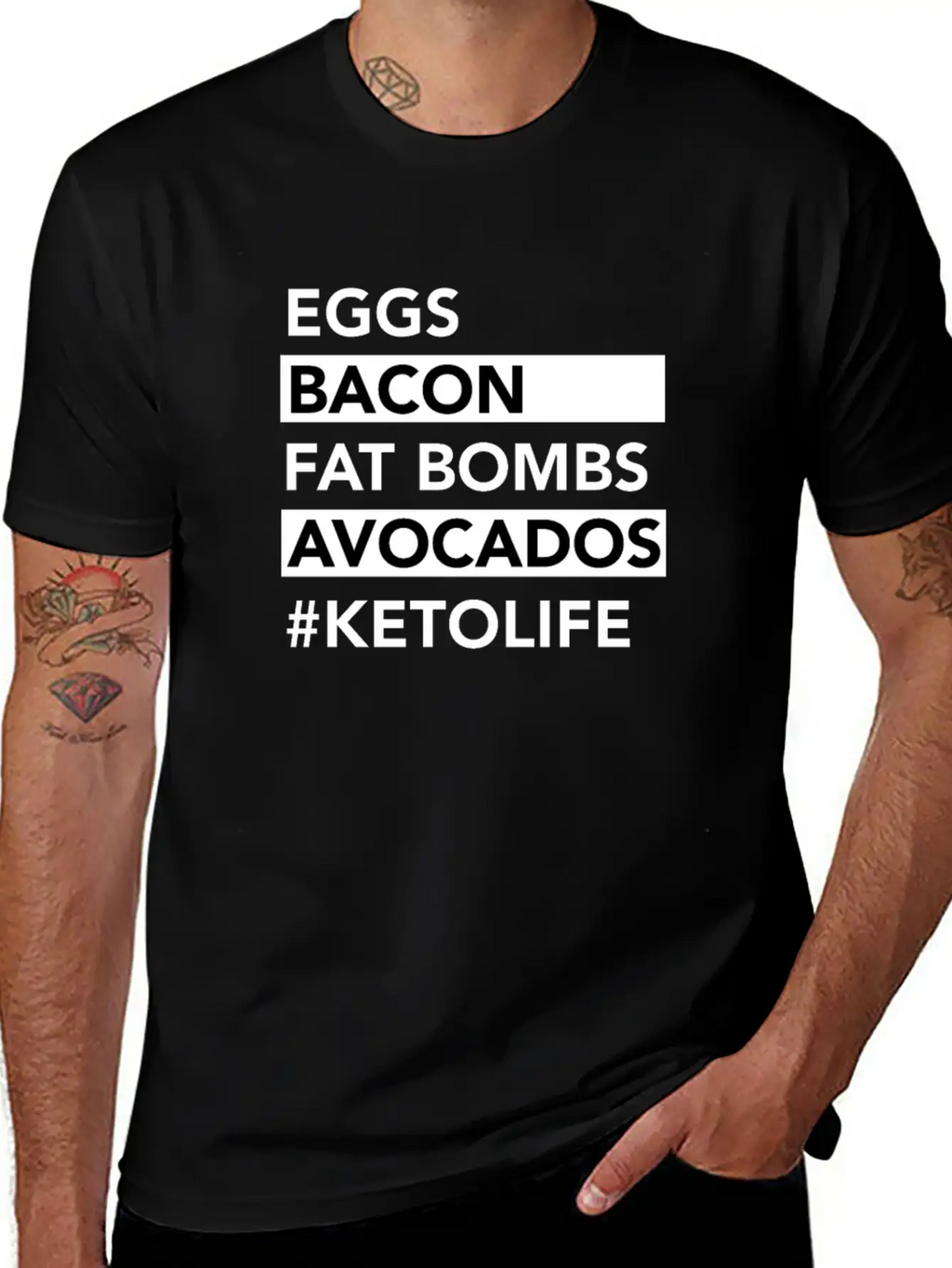 Keto Diet Ketogenic Food Bacon Eggs Avocados Low Unisex Casual T-Shirt – Clean Design For Daily Comfort