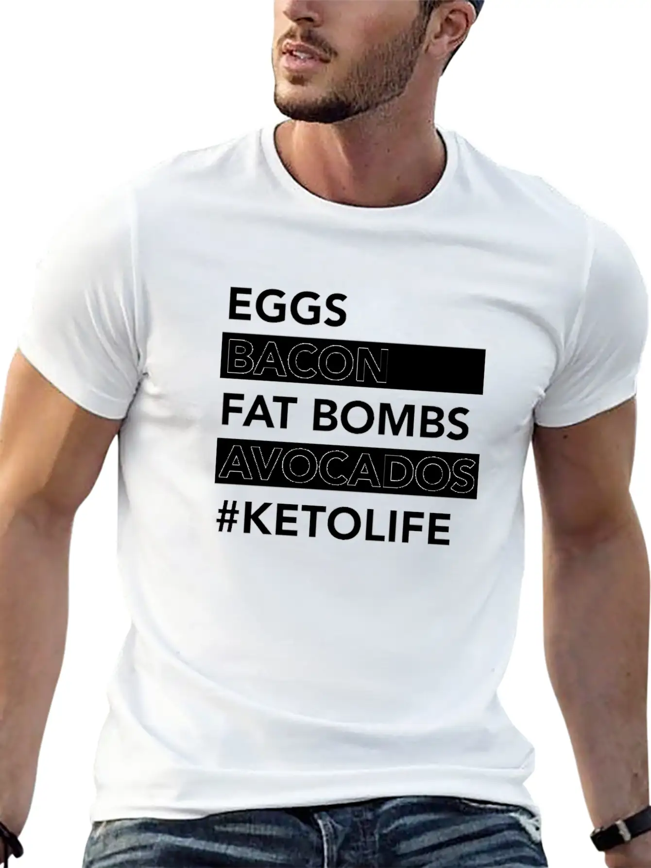 Keto Diet Ketogenic Food Bacon Eggs Avocados Low Unisex Casual T-Shirt – Clean Design For Daily Comfort