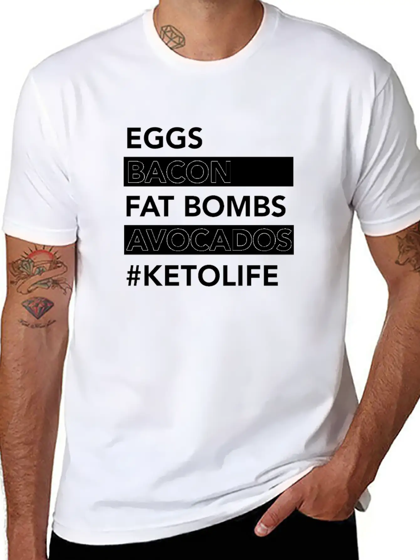 Keto Diet Ketogenic Food Bacon Eggs Avocados Low Unisex Casual T-Shirt – Clean Design For Daily Comfort