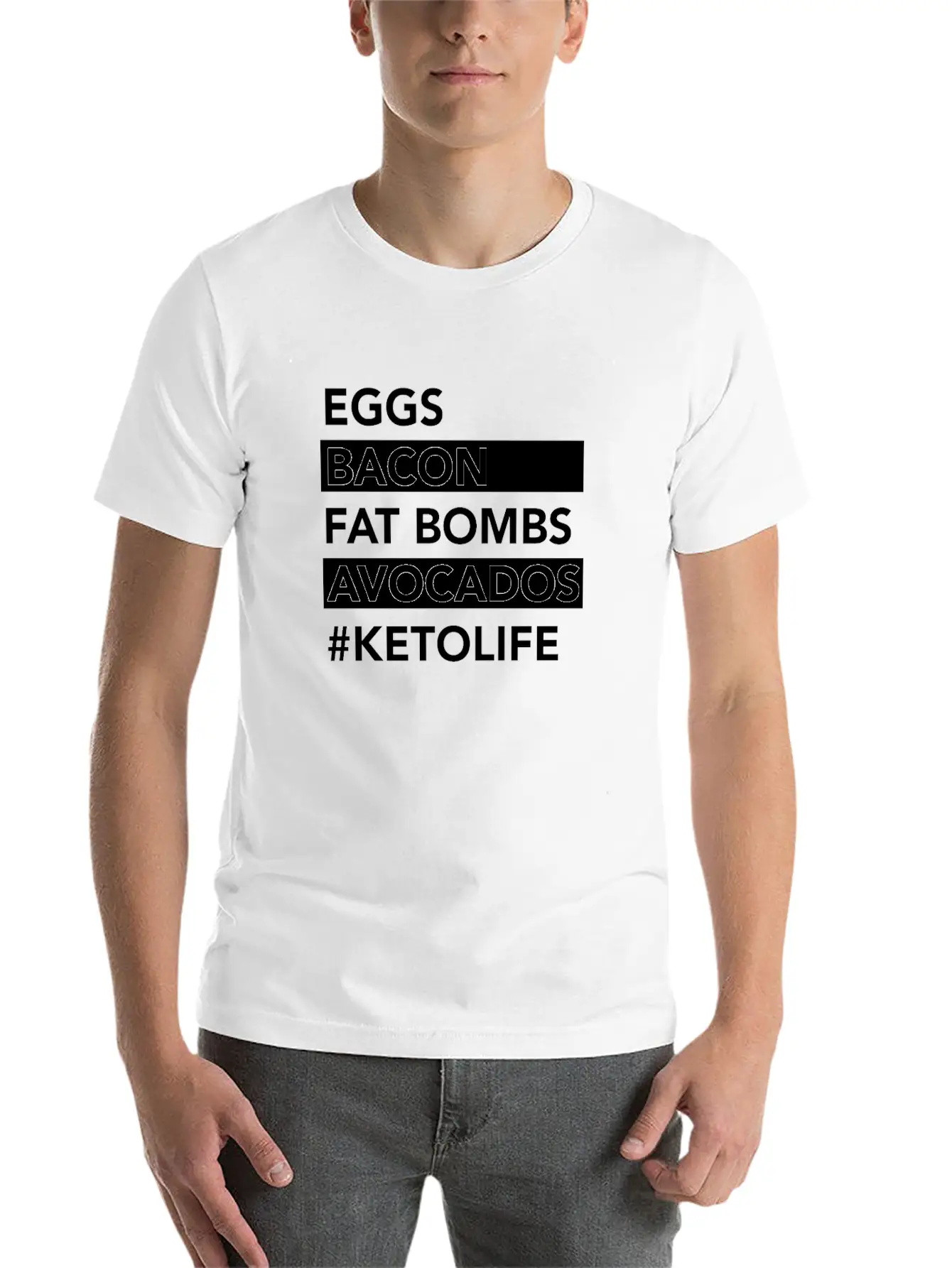 Keto Diet Ketogenic Food Bacon Eggs Avocados Low Unisex Casual T-Shirt – Clean Design For Daily Comfort
