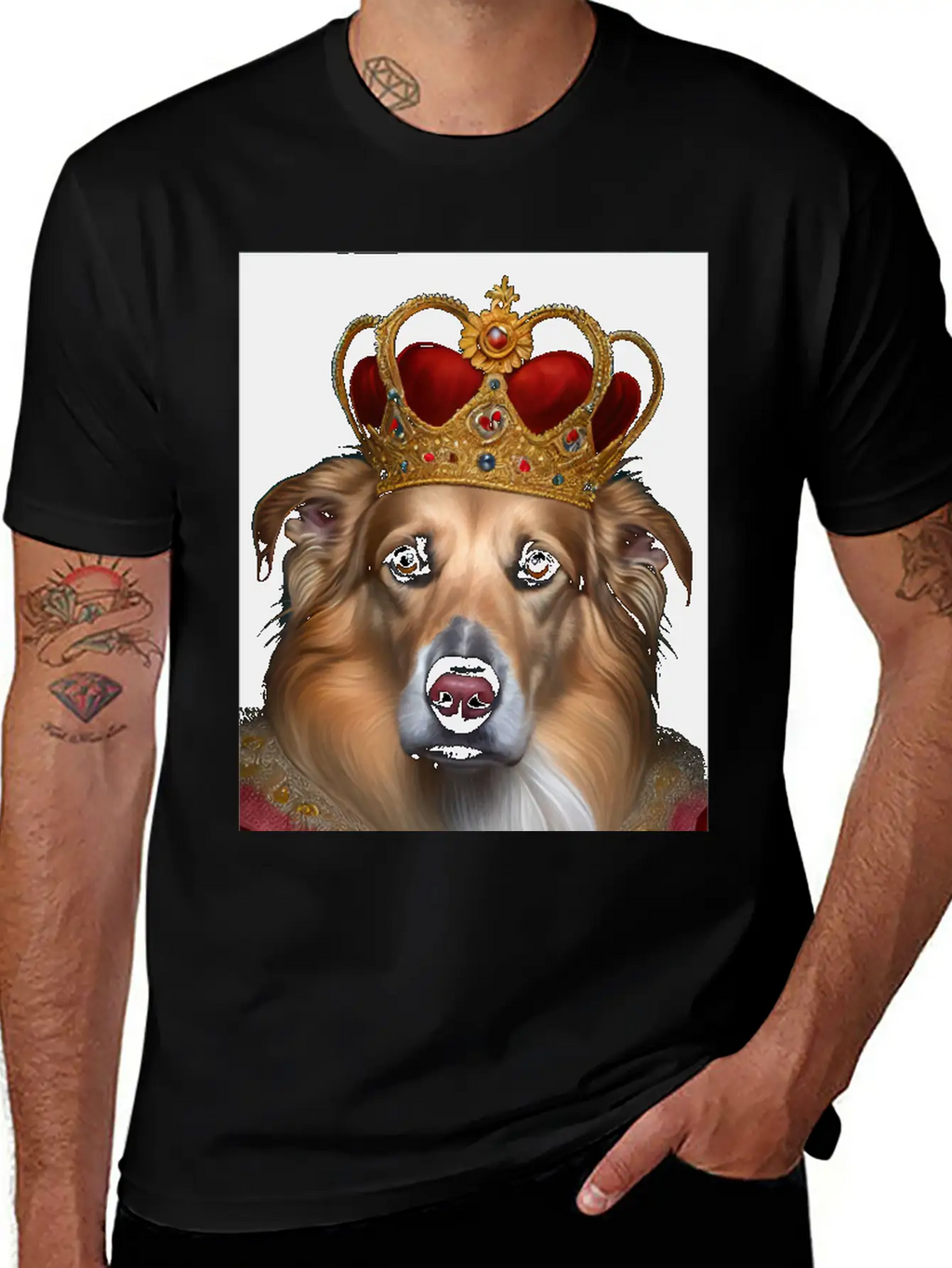 King Collie Dog Portrait Royal Renaissance Animal Unisex Short Sleeve Soft Cotton T-Shirt – Casual Everyday Wear