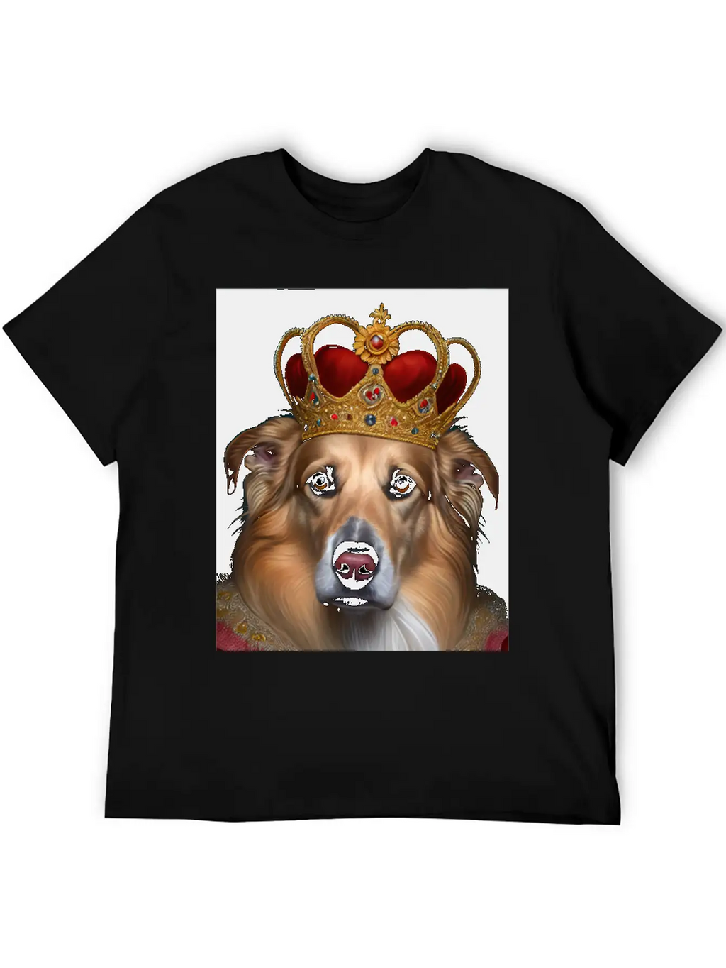 King Collie Dog Portrait Royal Renaissance Animal Unisex Short Sleeve Soft Cotton T-Shirt – Casual Everyday Wear
