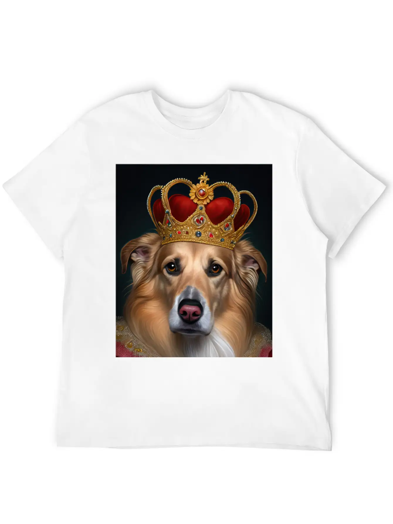 King Collie Dog Portrait Royal Renaissance Animal Unisex Short Sleeve Soft Cotton T-Shirt – Casual Everyday Wear