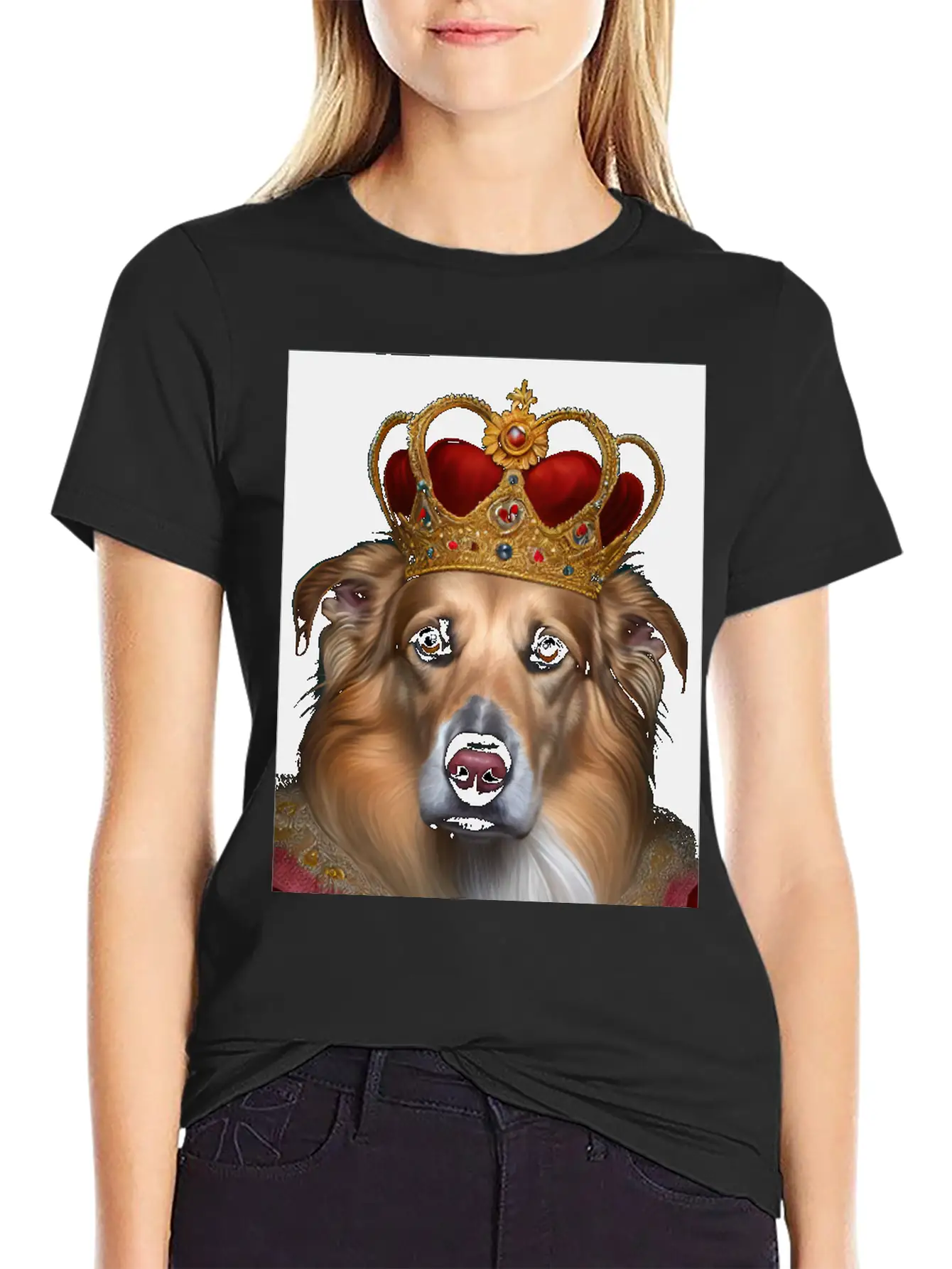 King Collie Dog Portrait Royal Renaissance Animal Unisex Short Sleeve Soft Cotton T-Shirt – Casual Everyday Wear