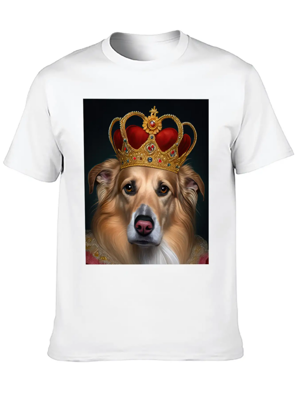 King Collie Dog Portrait Royal Renaissance Animal Unisex Short Sleeve Soft Cotton T-Shirt – Casual Everyday Wear
