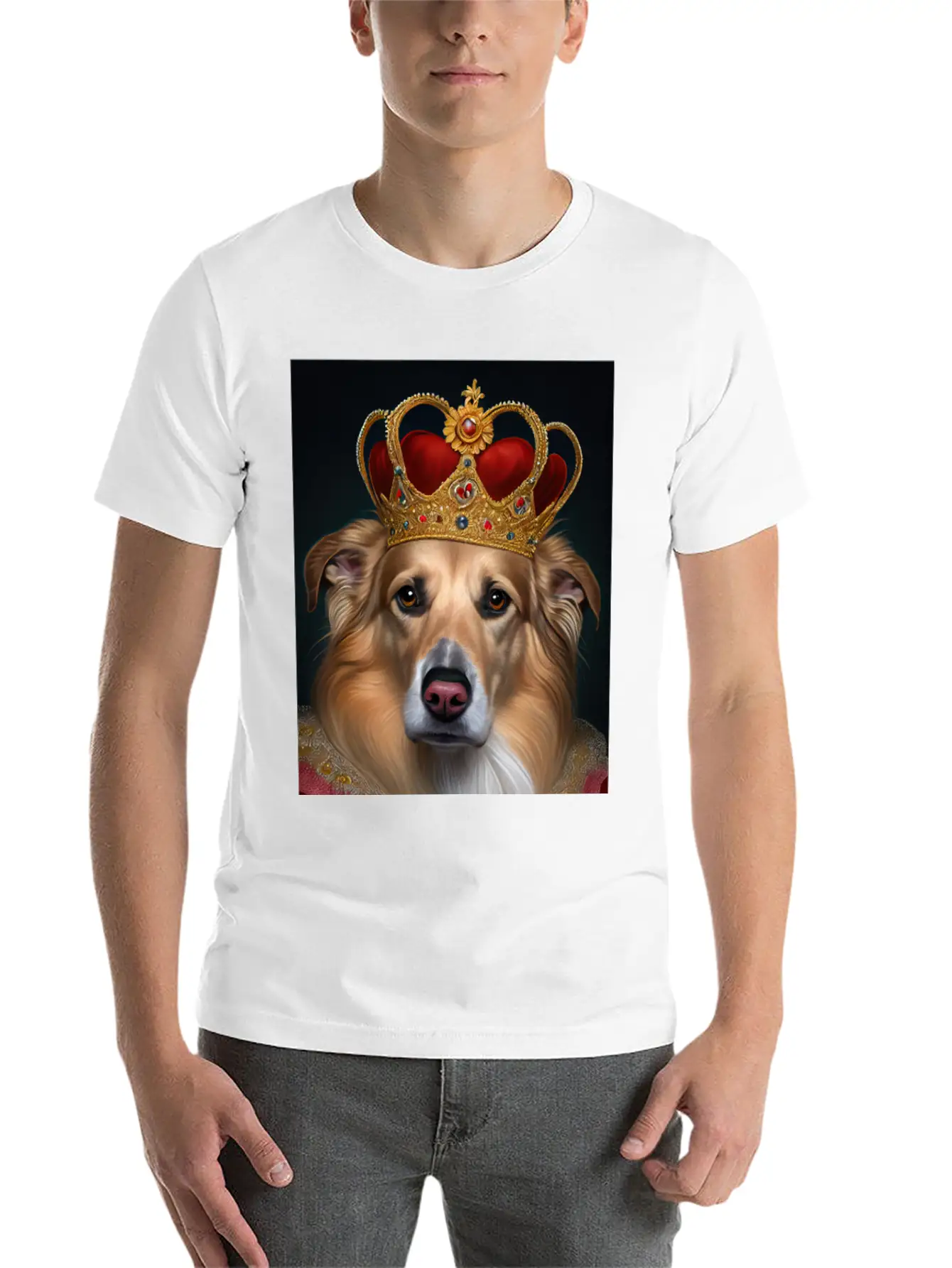 King Collie Dog Portrait Royal Renaissance Animal Unisex Short Sleeve Soft Cotton T-Shirt – Casual Everyday Wear