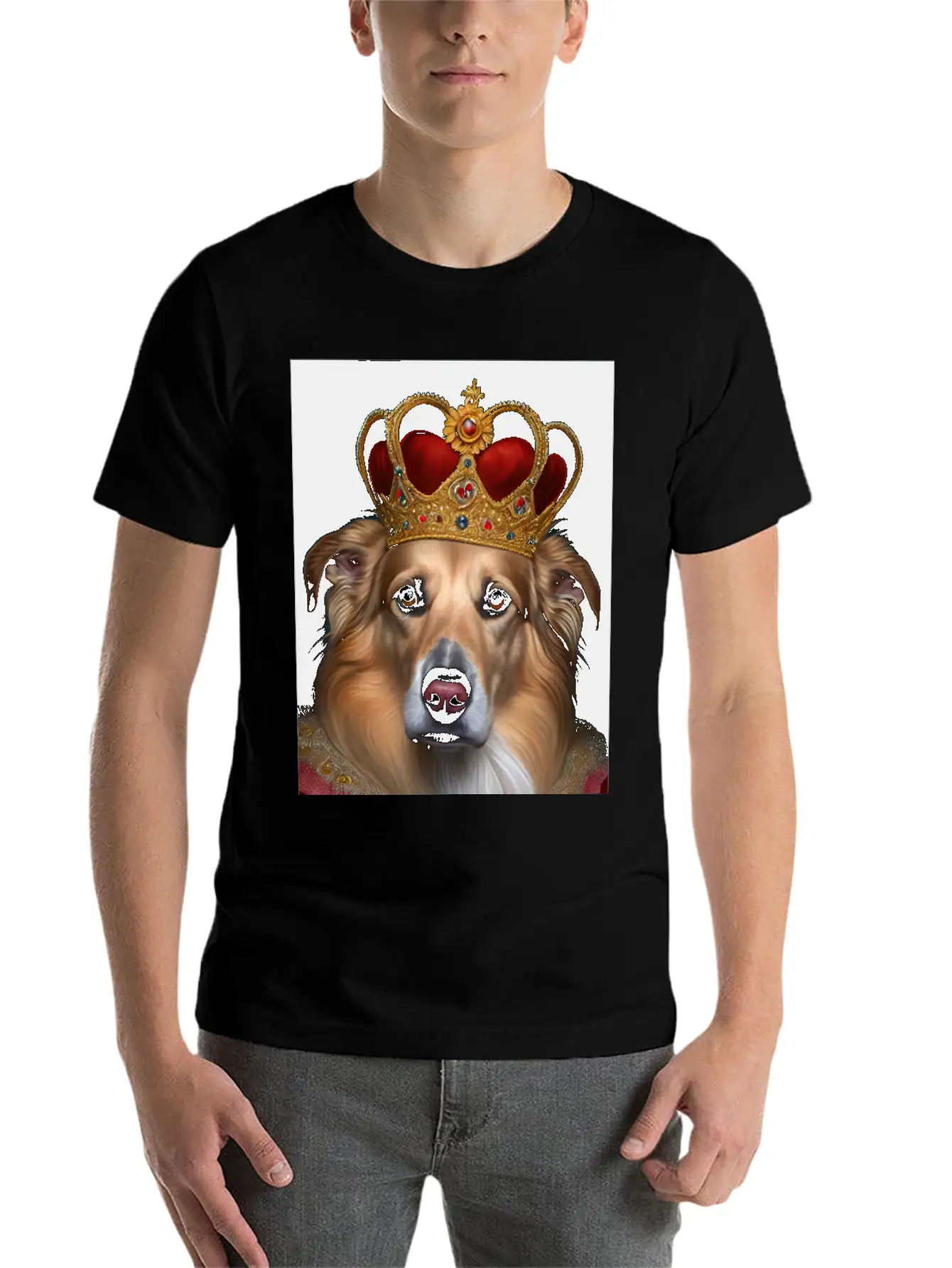 King Collie Dog Portrait Royal Renaissance Animal Unisex Short Sleeve Soft Cotton T-Shirt – Casual Everyday Wear