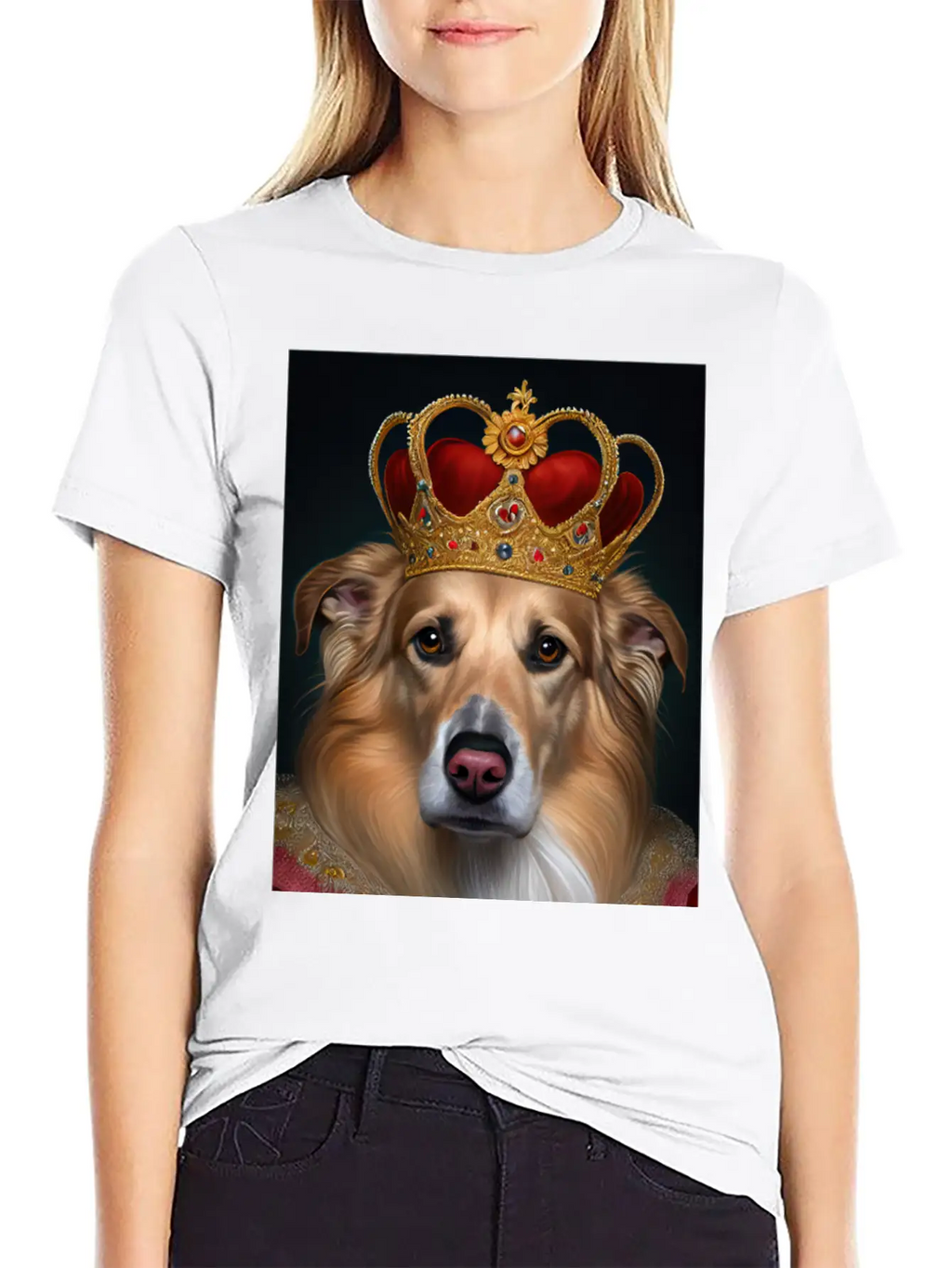King Collie Dog Portrait Royal Renaissance Animal Unisex Short Sleeve Soft Cotton T-Shirt – Casual Everyday Wear