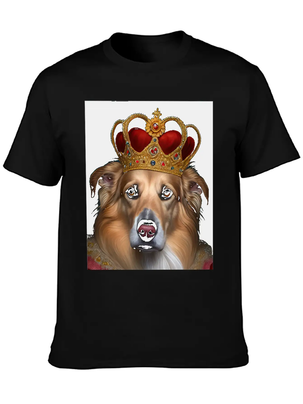 King Collie Dog Portrait Royal Renaissance Animal Unisex Short Sleeve Soft Cotton T-Shirt – Casual Everyday Wear