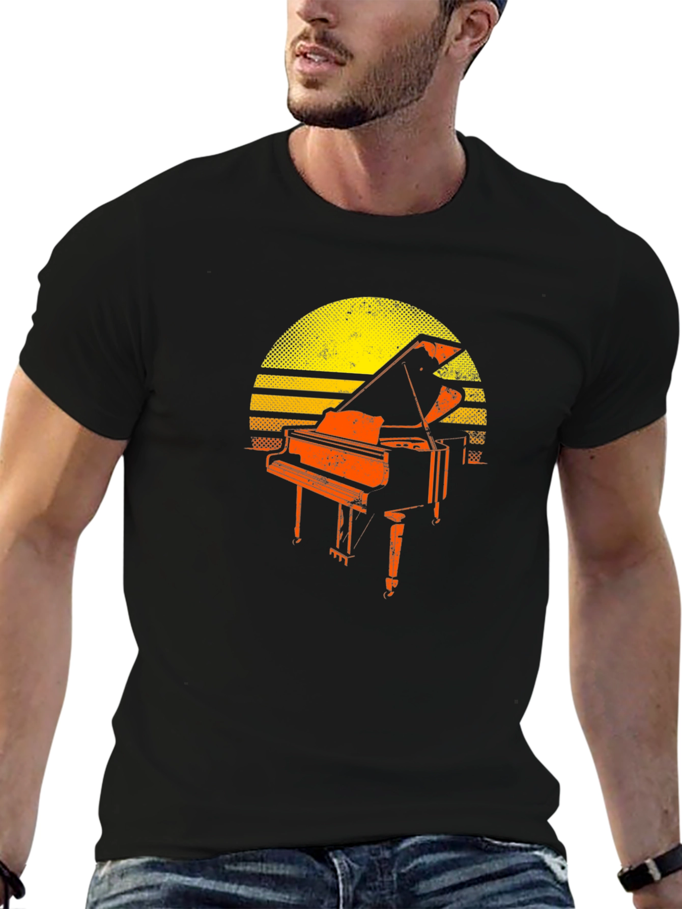 Vintage Piano Sunset T-Shirt - Music Lover Tee