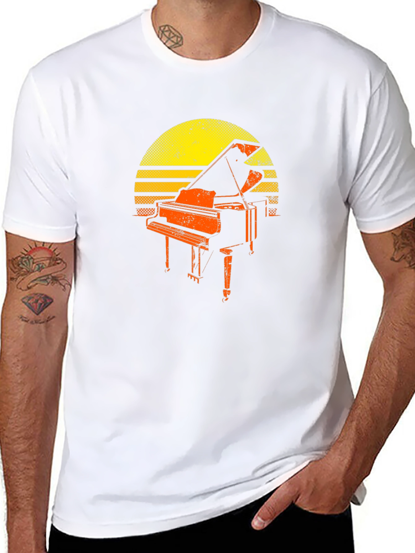 Vintage Piano Sunset T-Shirt - Music Lover Tee