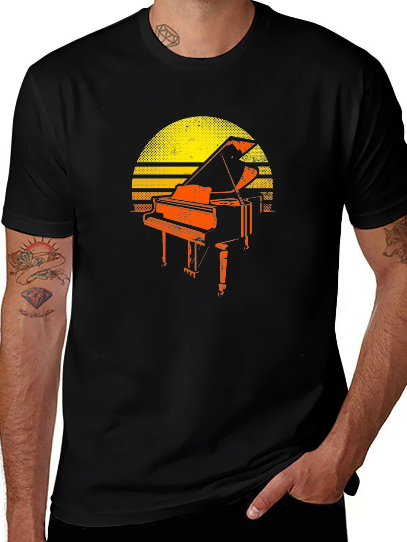 Vintage Piano Sunset T-Shirt - Music Lover Tee