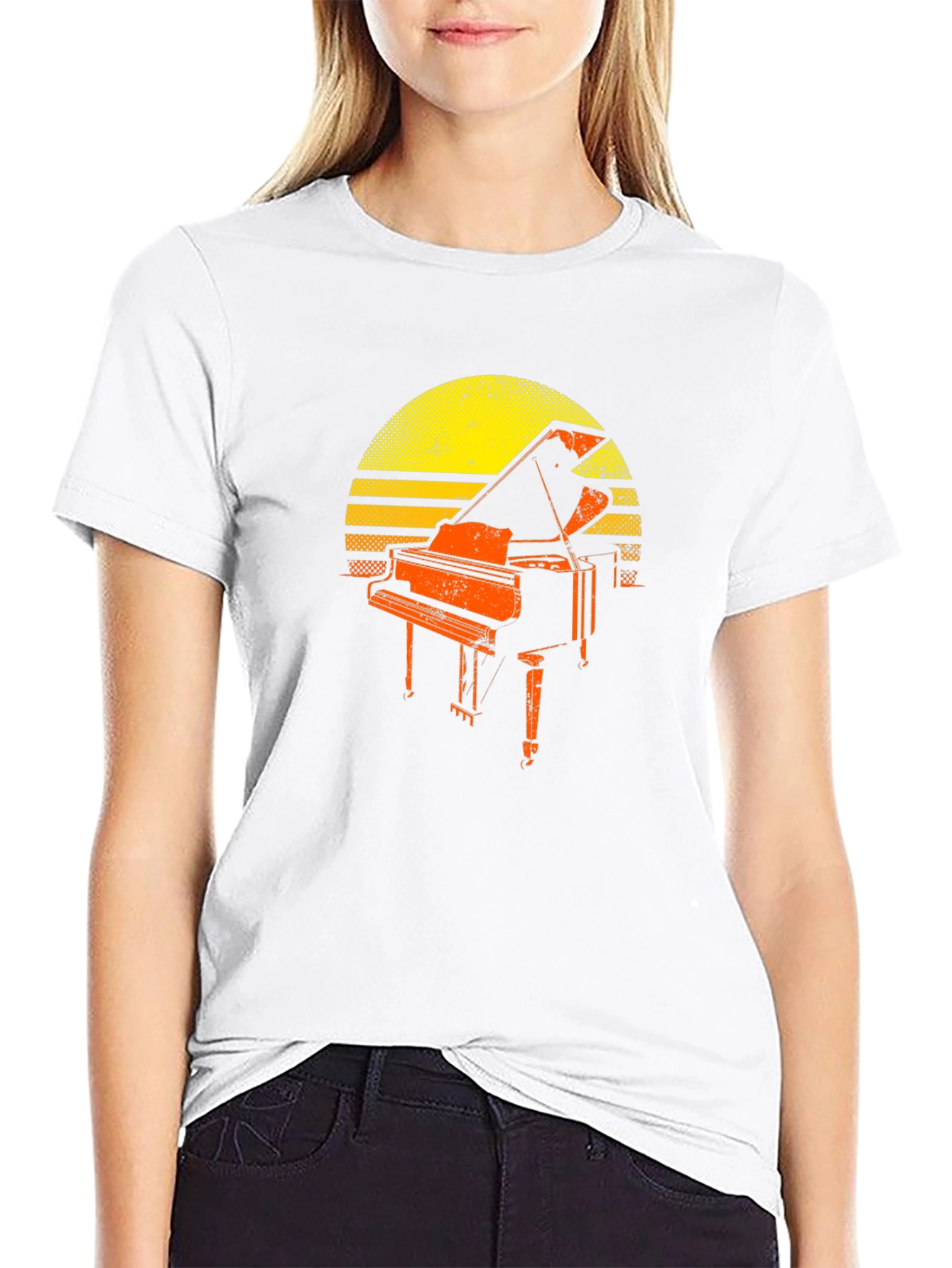 Vintage Piano Sunset T-Shirt - Music Lover Tee