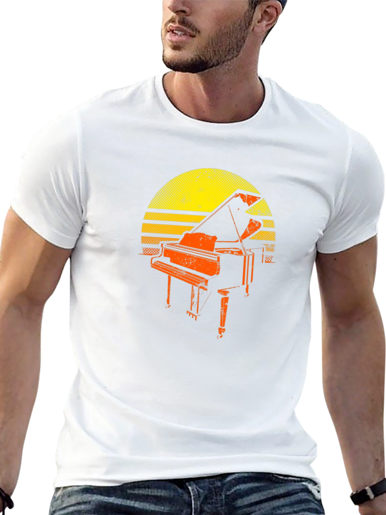Vintage Piano Sunset T-Shirt - Music Lover Tee