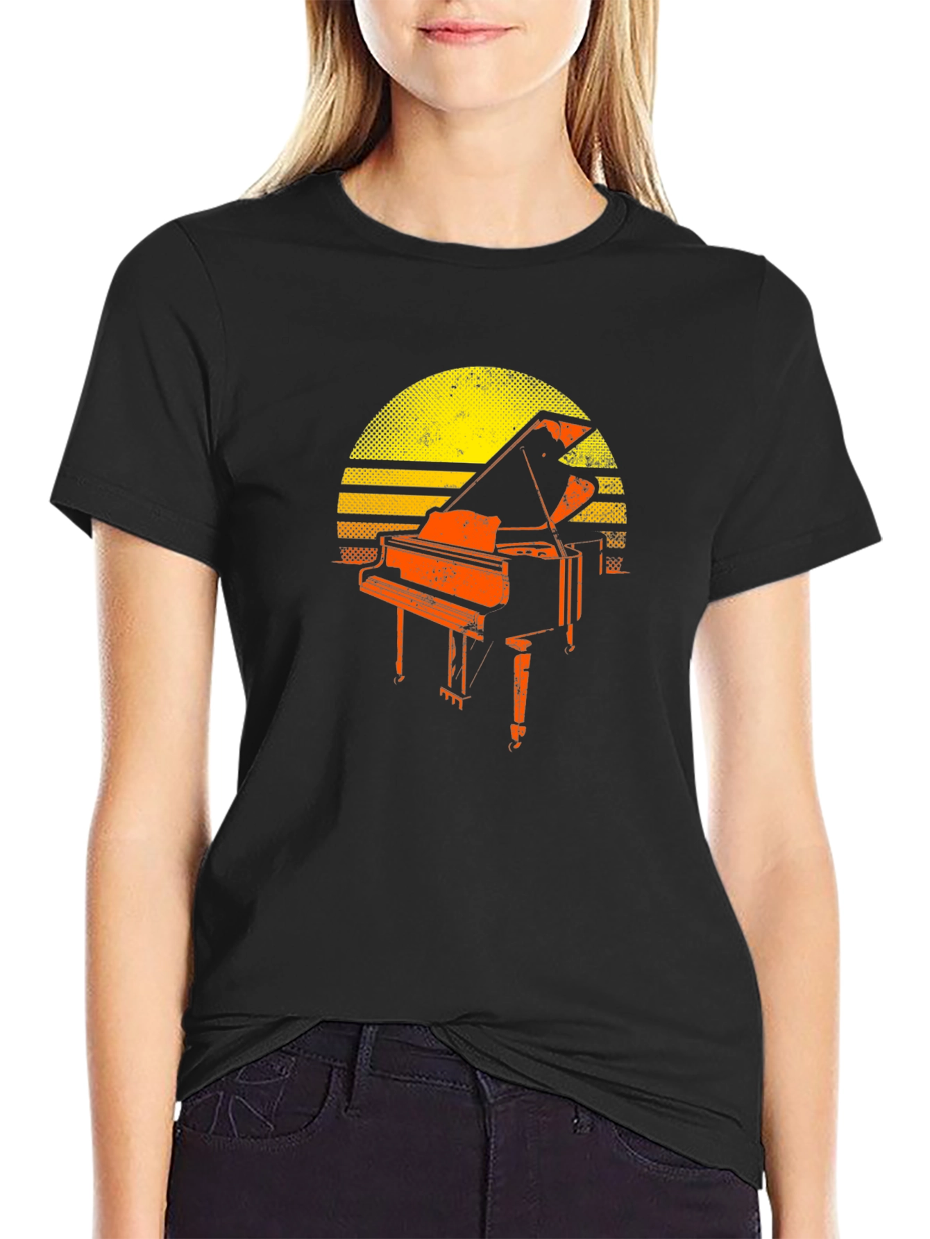 Vintage Piano Sunset T-Shirt - Music Lover Tee