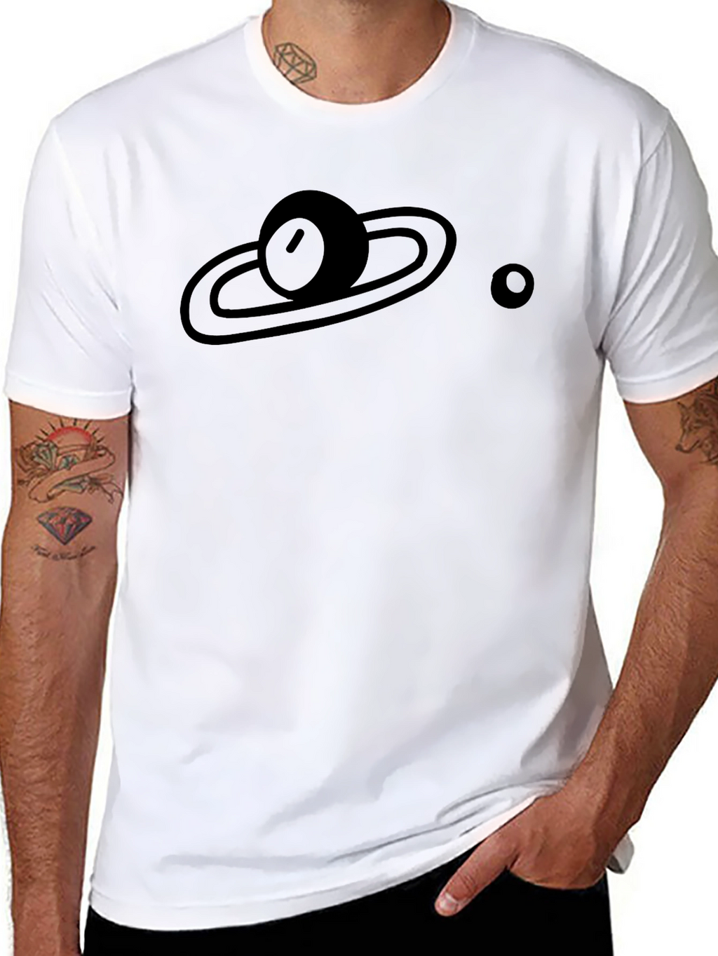 Planet Saturn Graphic Print Black T-Shirt