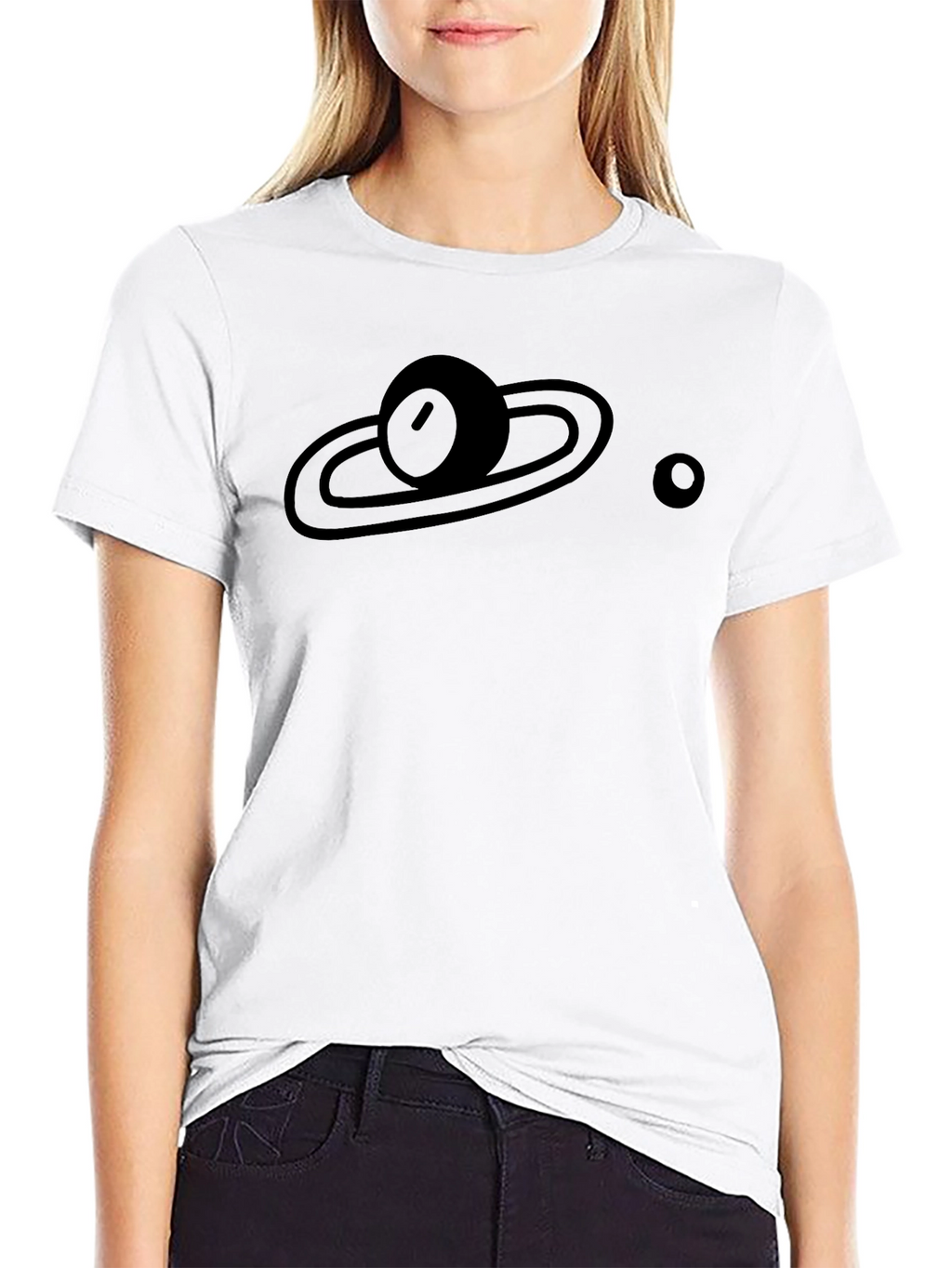 Planet Saturn Graphic Print Black T-Shirt