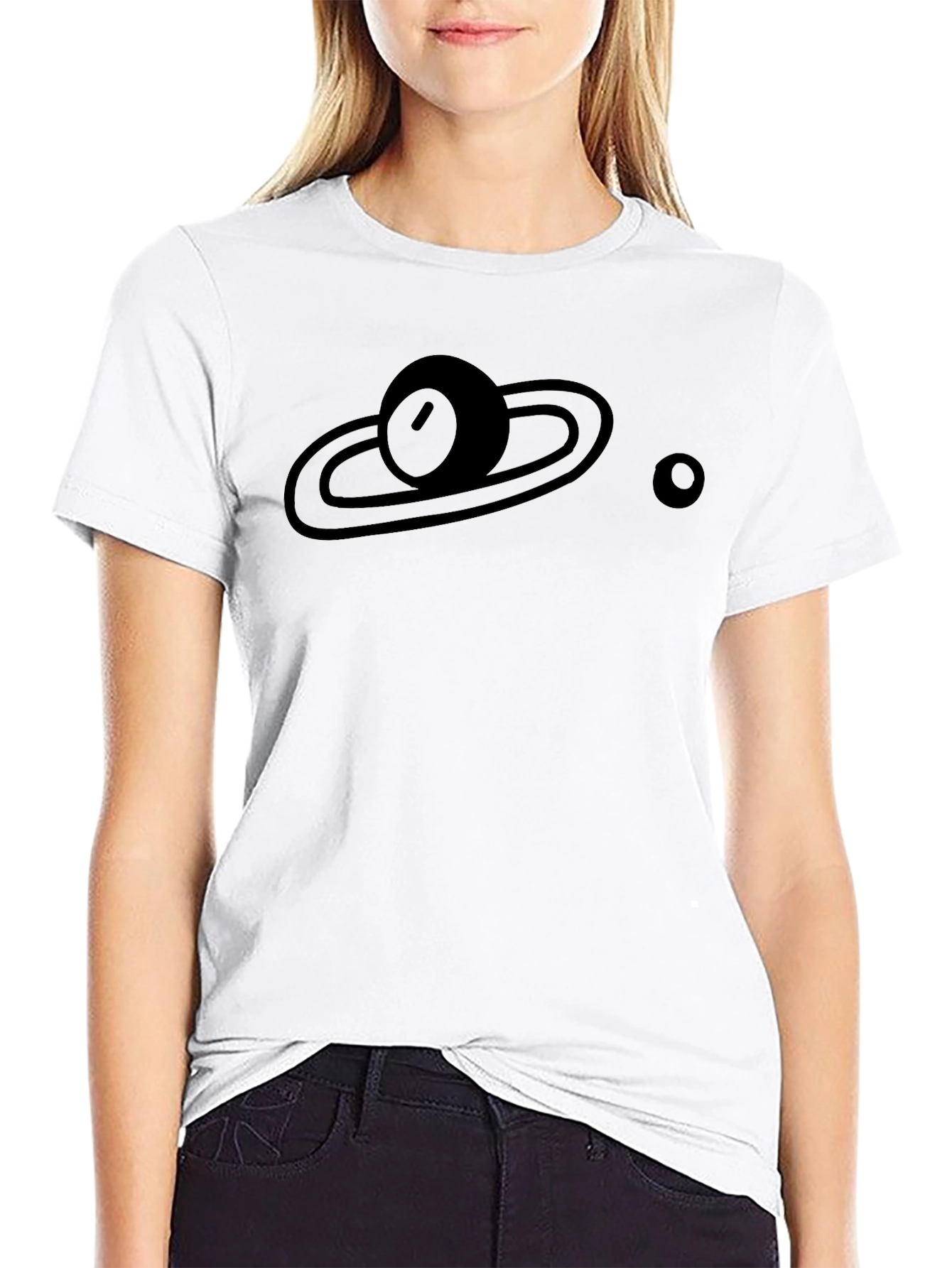 Planet Saturn Graphic Print Black T-Shirt