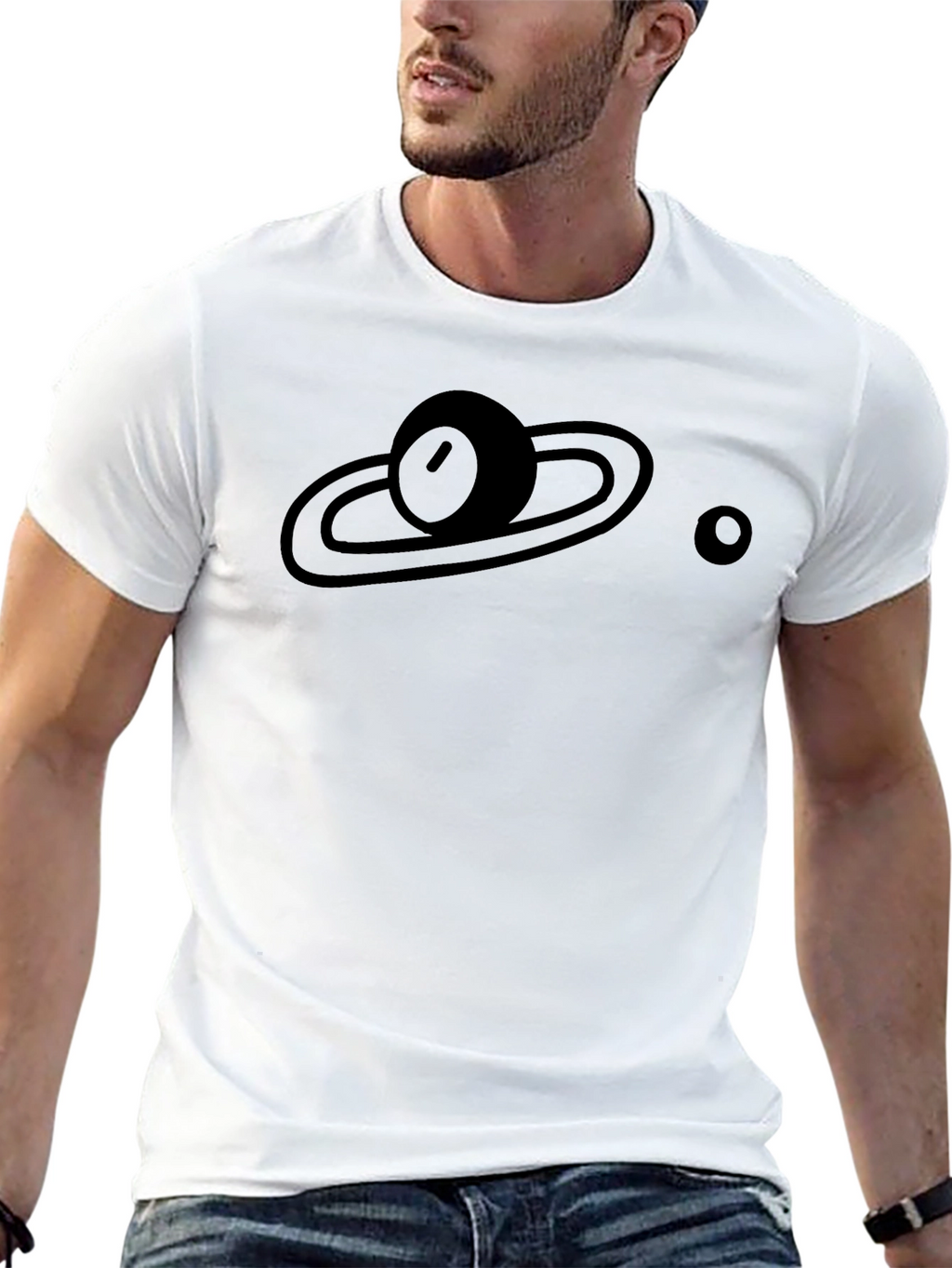 Planet Saturn Graphic Print Black T-Shirt
