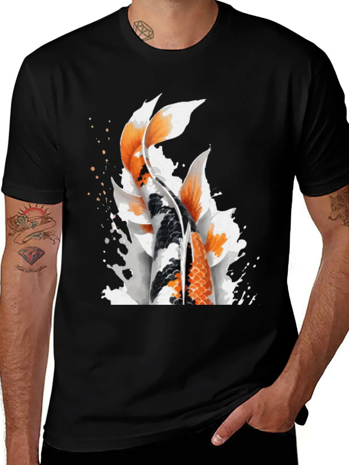 Koi Fish Calligraphy Casual Graphic T-Shirt – Simple And Comfortable Daily Wear