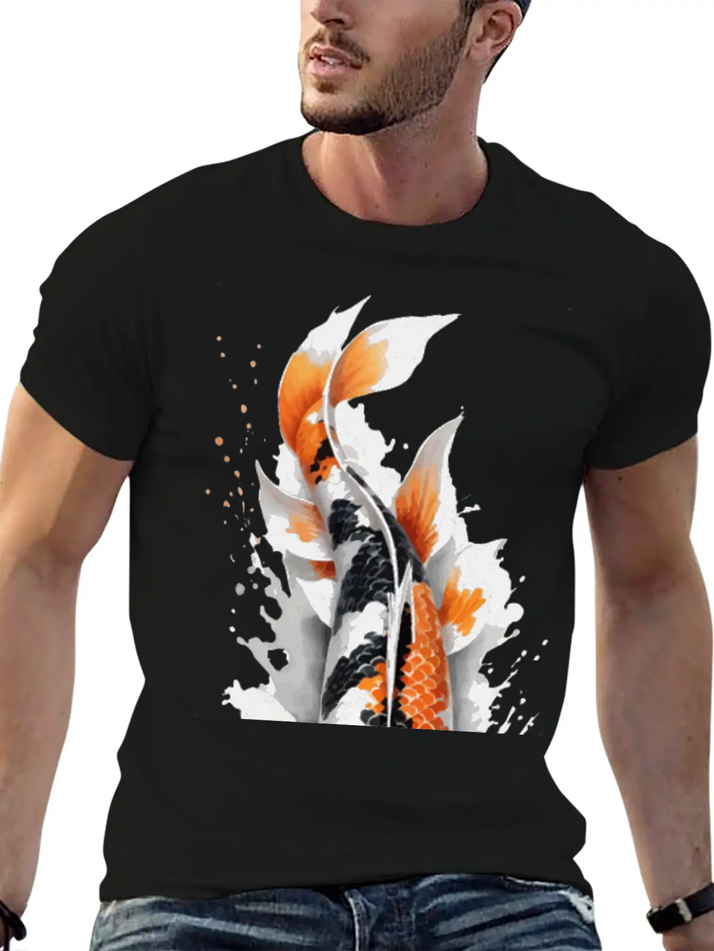 Koi Fish Calligraphy Casual Graphic T-Shirt – Simple And Comfortable Daily Wear