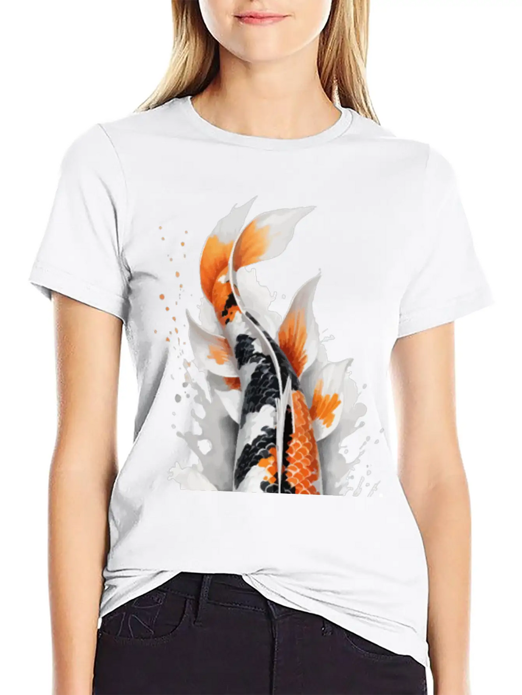 Koi Fish Calligraphy Casual Graphic T-Shirt – Simple And Comfortable Daily Wear