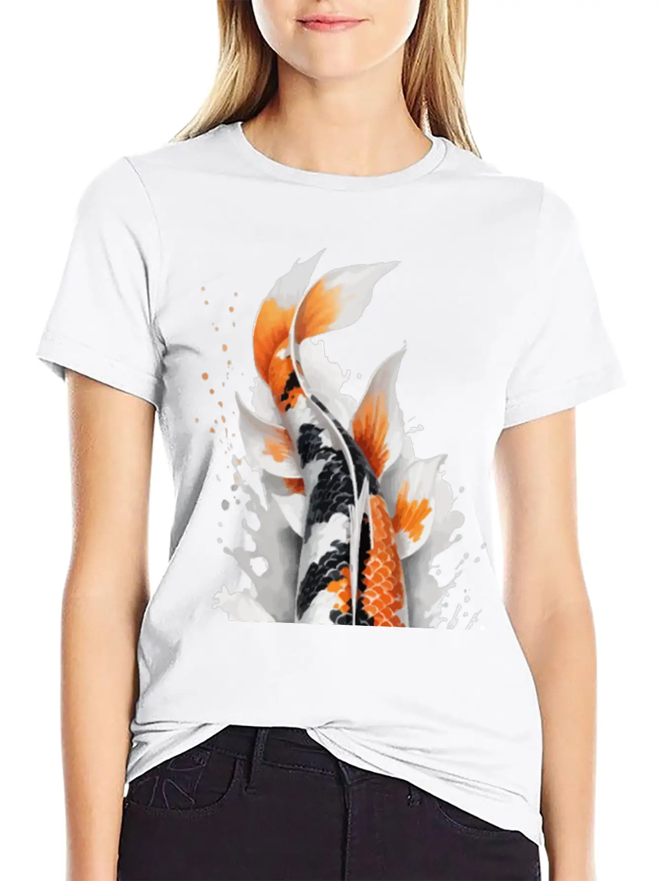 Koi Fish Calligraphy Casual Graphic T-Shirt – Simple And Comfortable Daily Wear