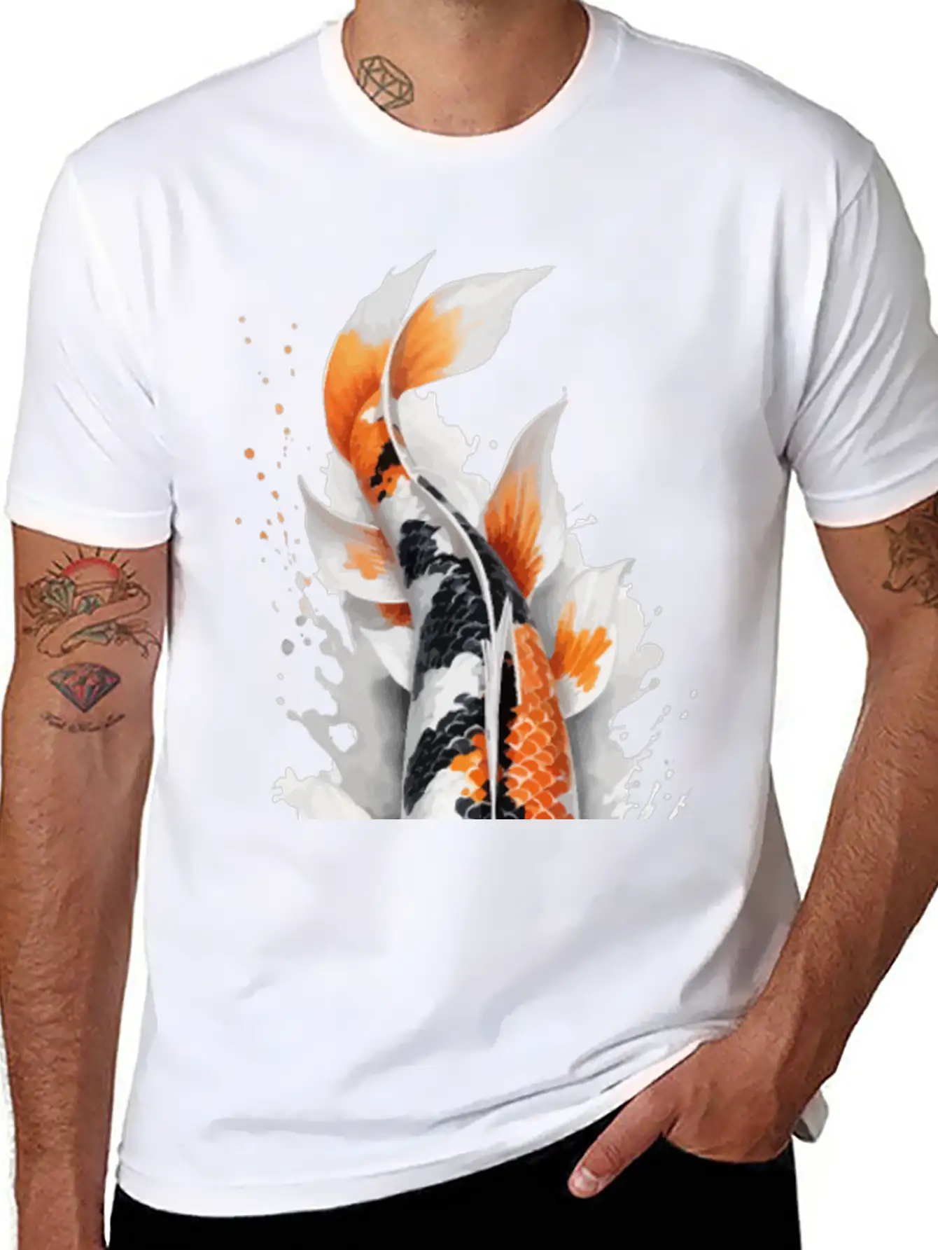 Koi Fish Calligraphy Casual Graphic T-Shirt – Simple And Comfortable Daily Wear