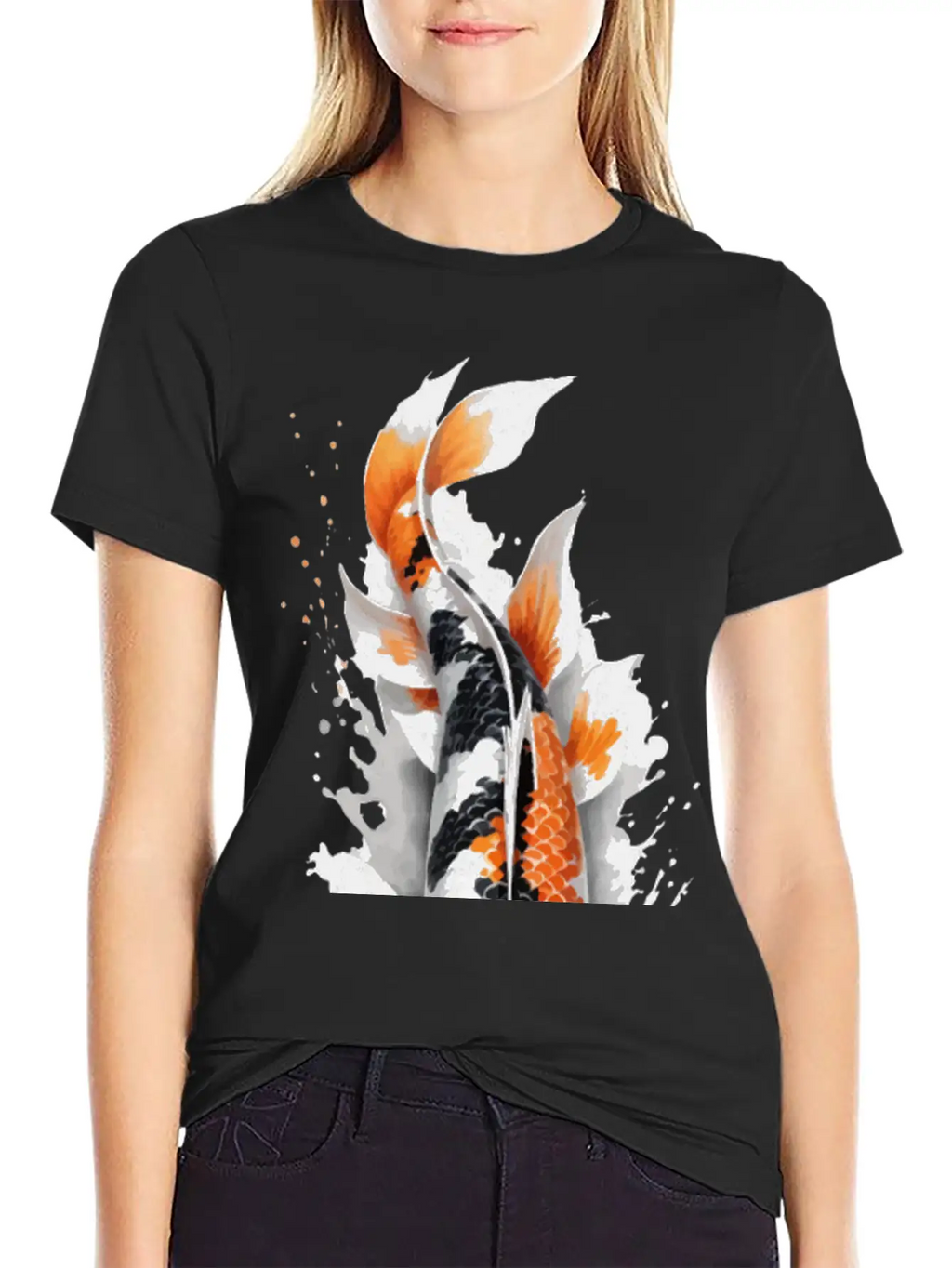 Koi Fish Calligraphy Casual Graphic T-Shirt – Simple And Comfortable Daily Wear