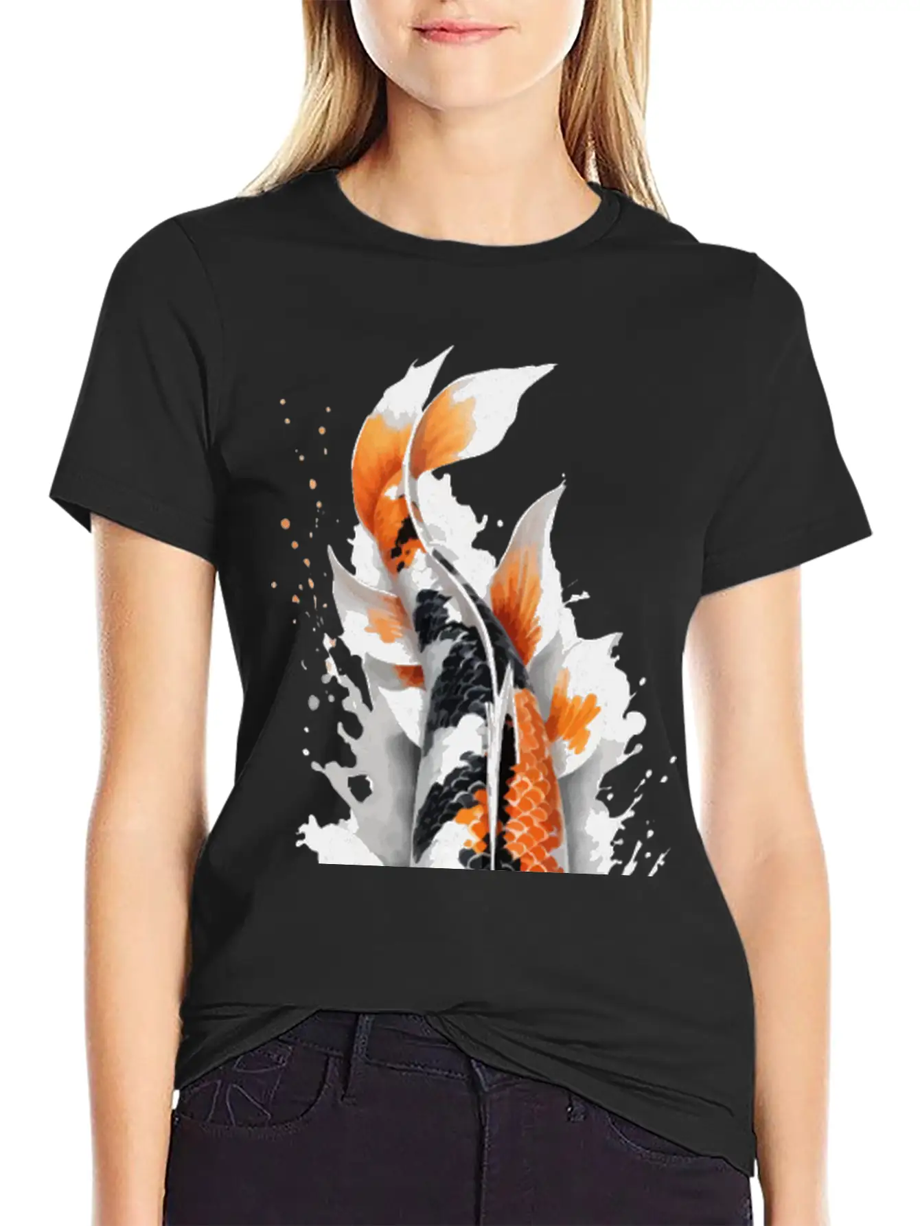 Koi Fish Calligraphy Casual Graphic T-Shirt – Simple And Comfortable Daily Wear