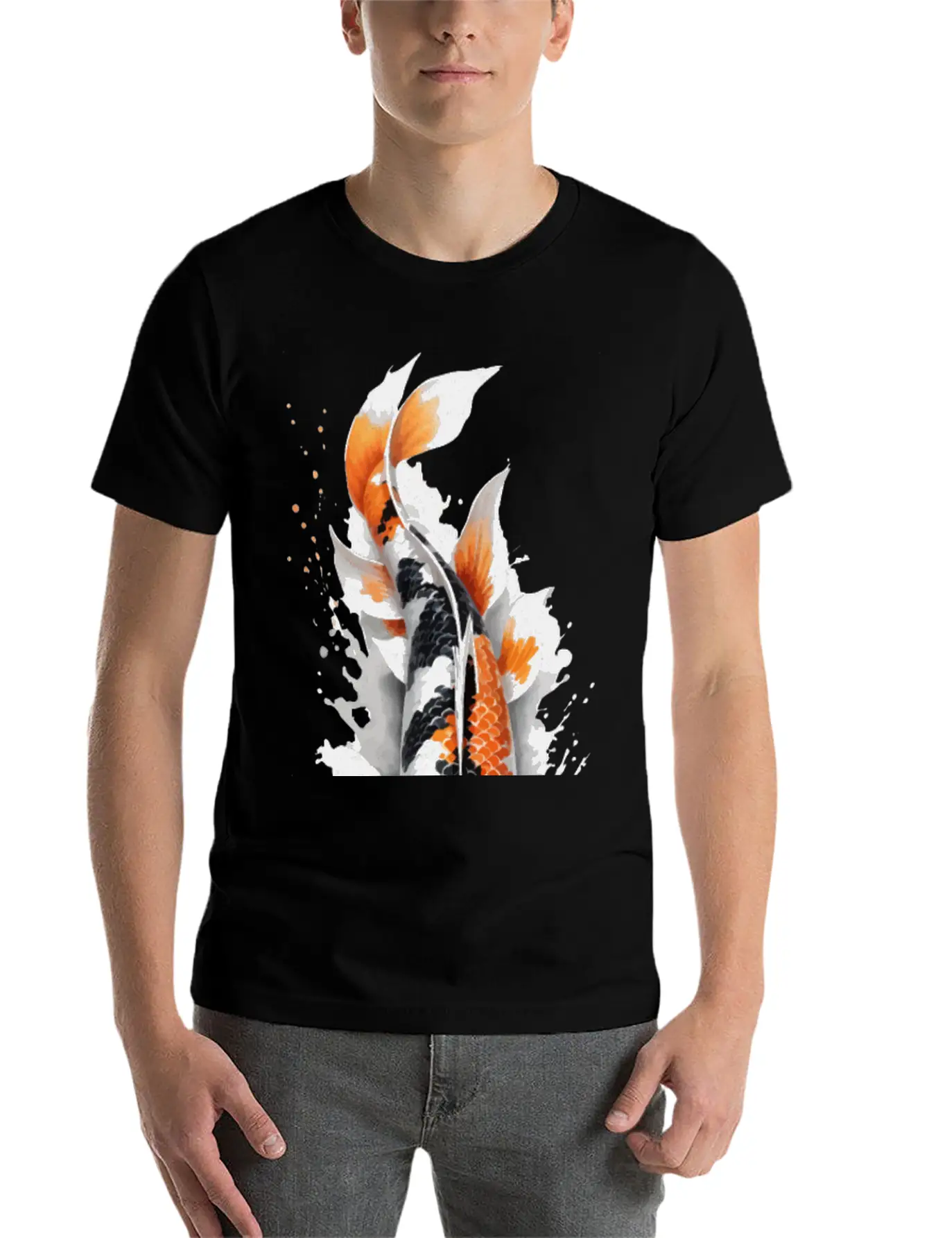 Koi Fish Calligraphy Casual Graphic T-Shirt – Simple And Comfortable Daily Wear