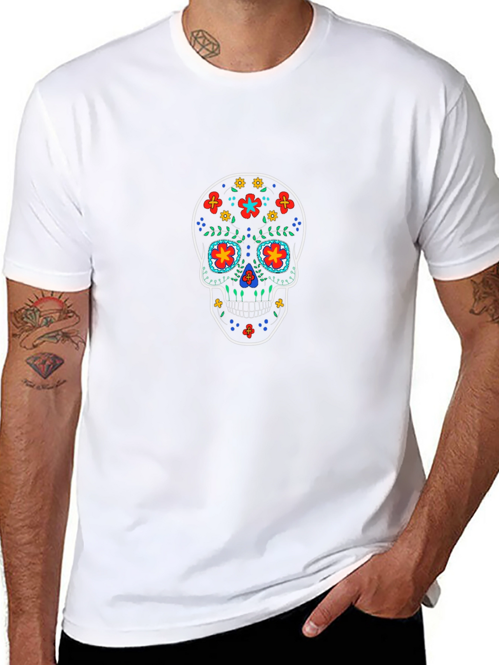 Sugar Skull Graphic Tee - Black Cotton T-Shirt