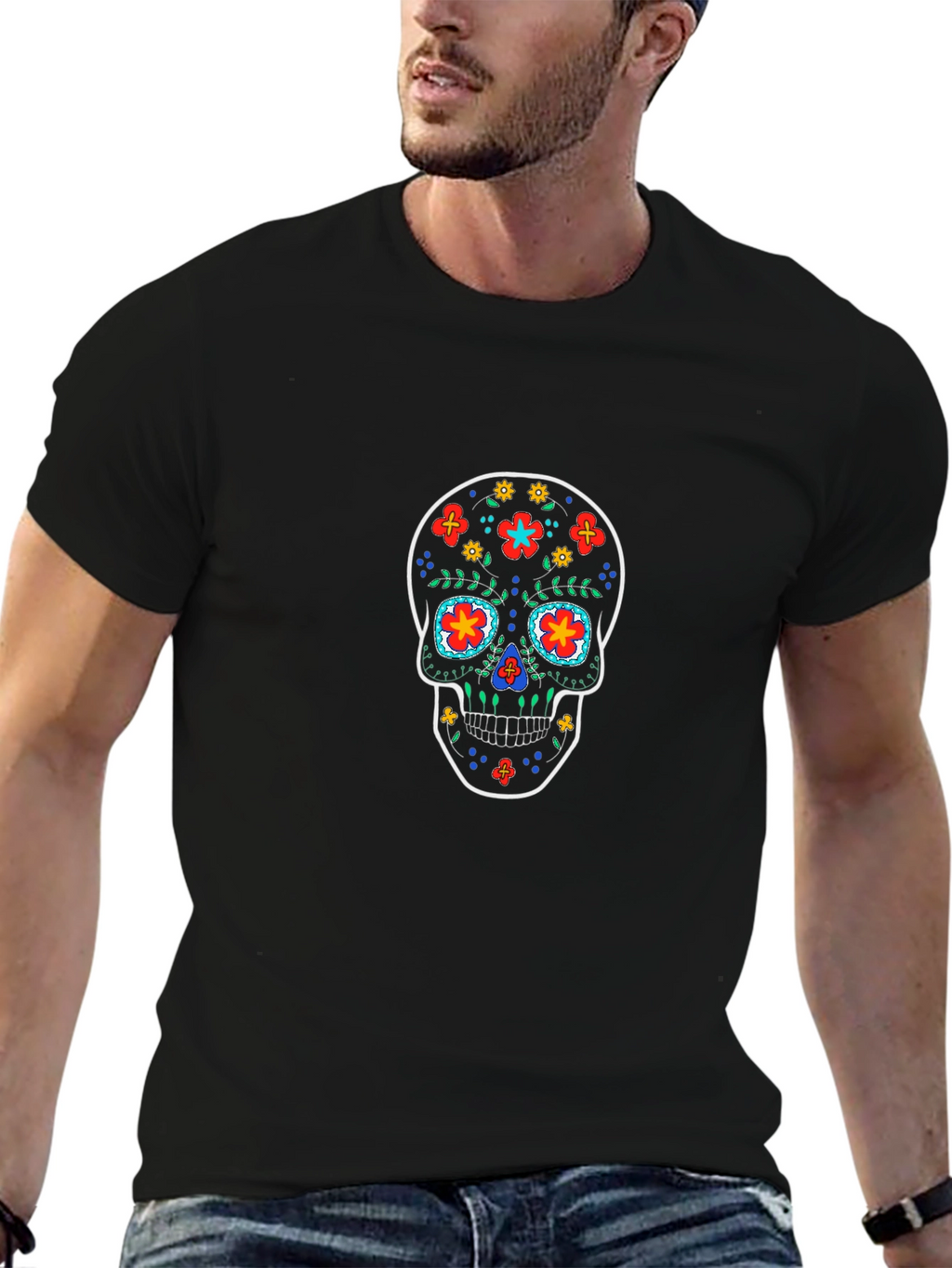 Sugar Skull Graphic Tee - Black Cotton T-Shirt