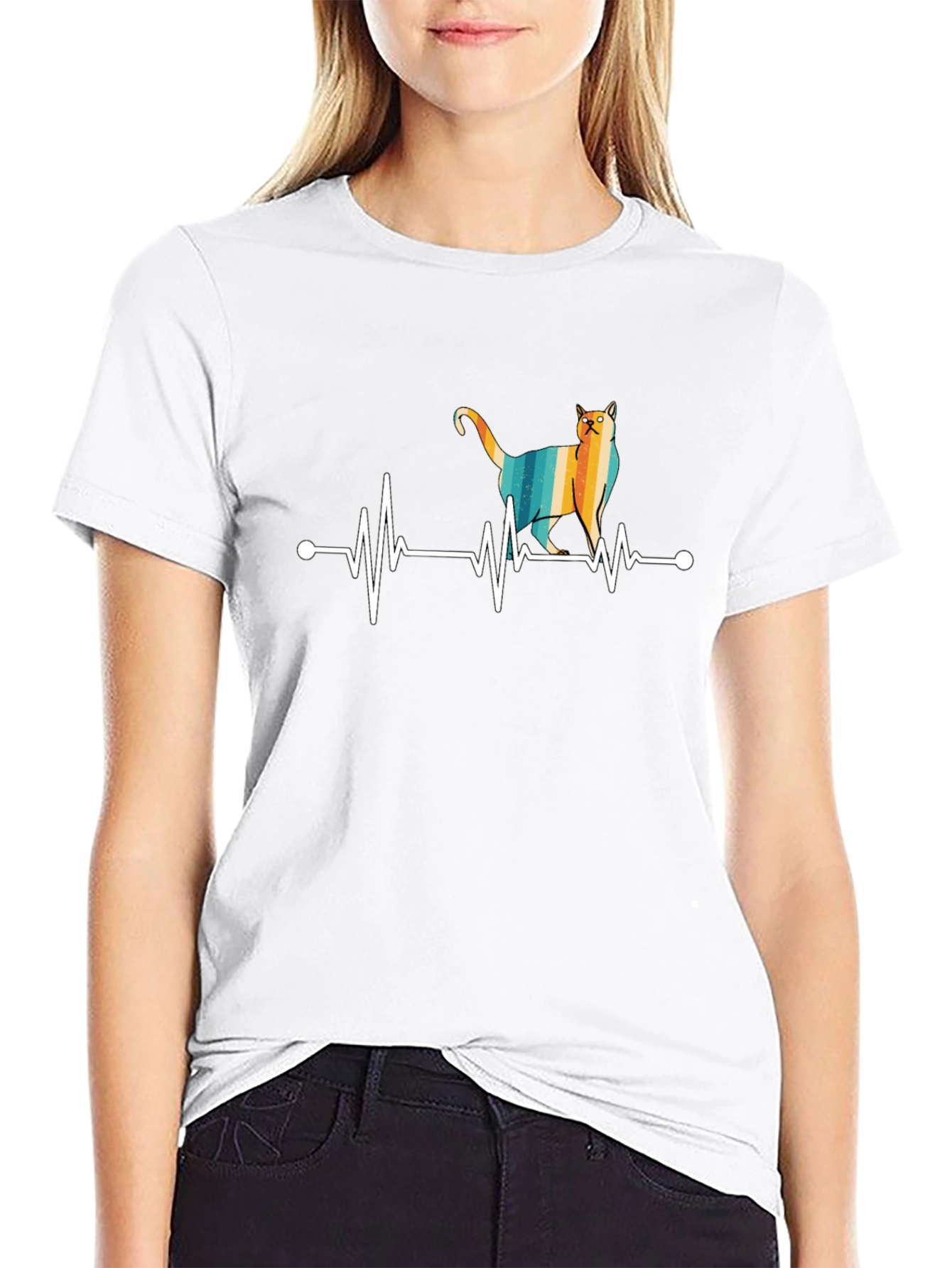 Cat Heartbeat T-Shirt - Retro Style