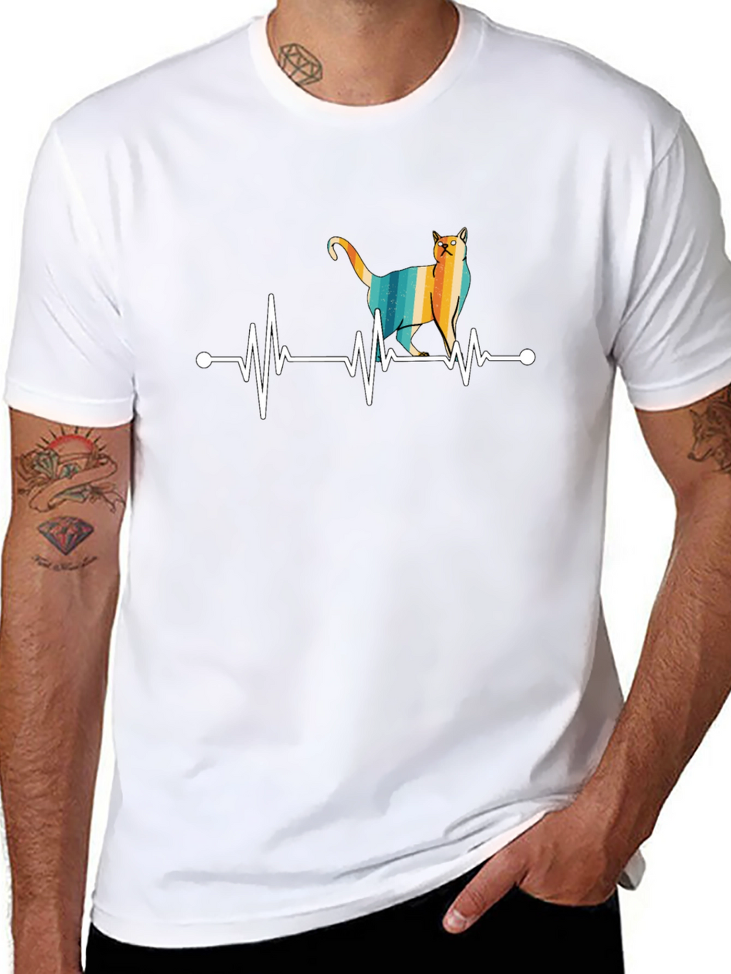 Cat Heartbeat T-Shirt - Retro Style