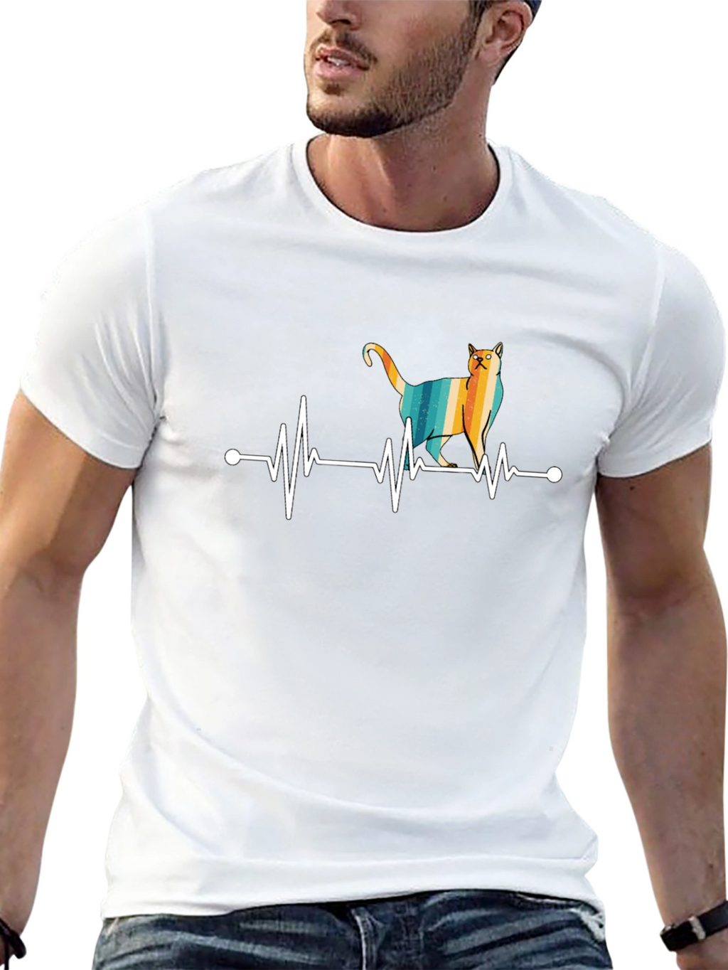 Cat Heartbeat T-Shirt - Retro Style