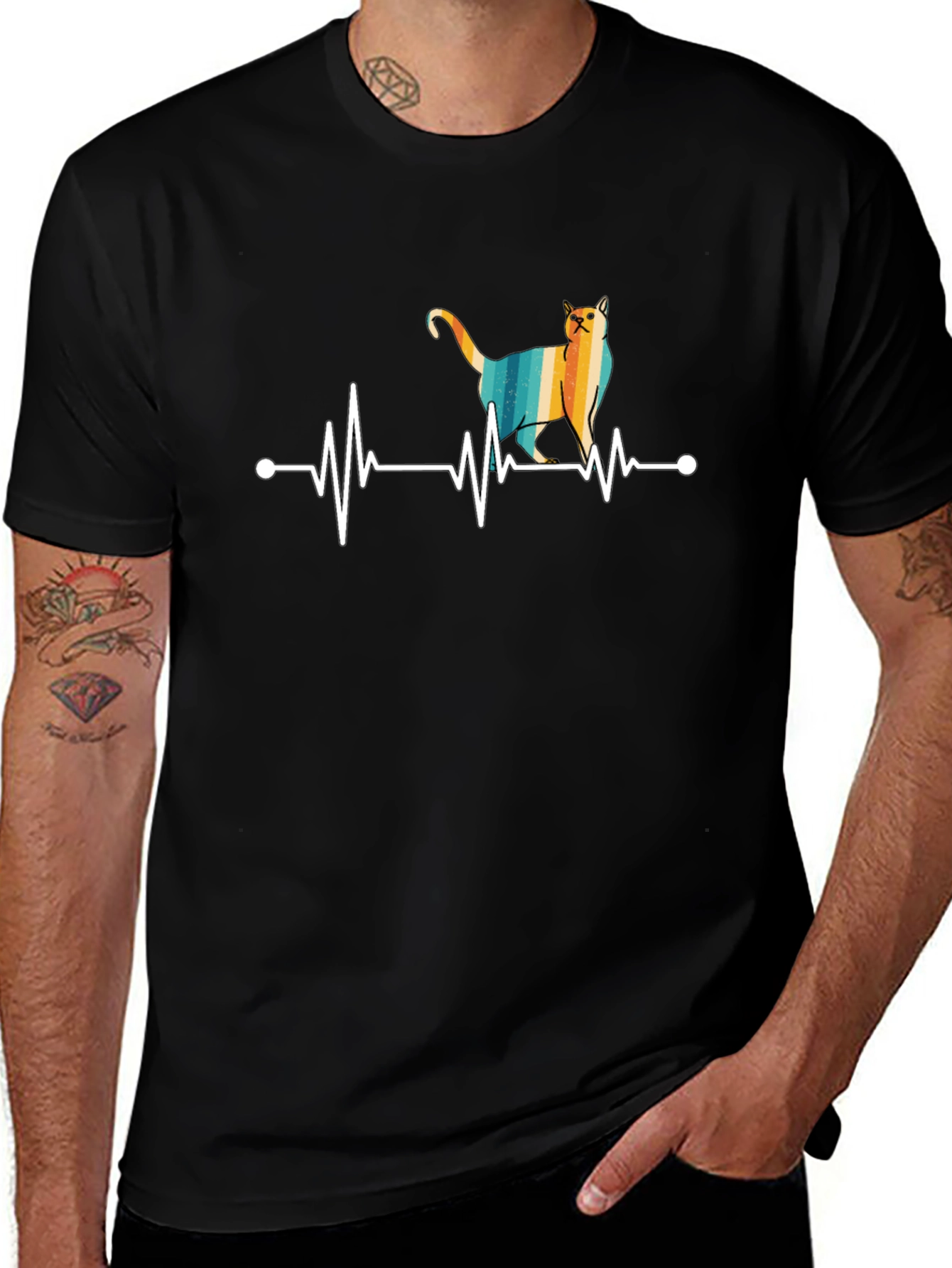 Cat Heartbeat T-Shirt - Retro Style