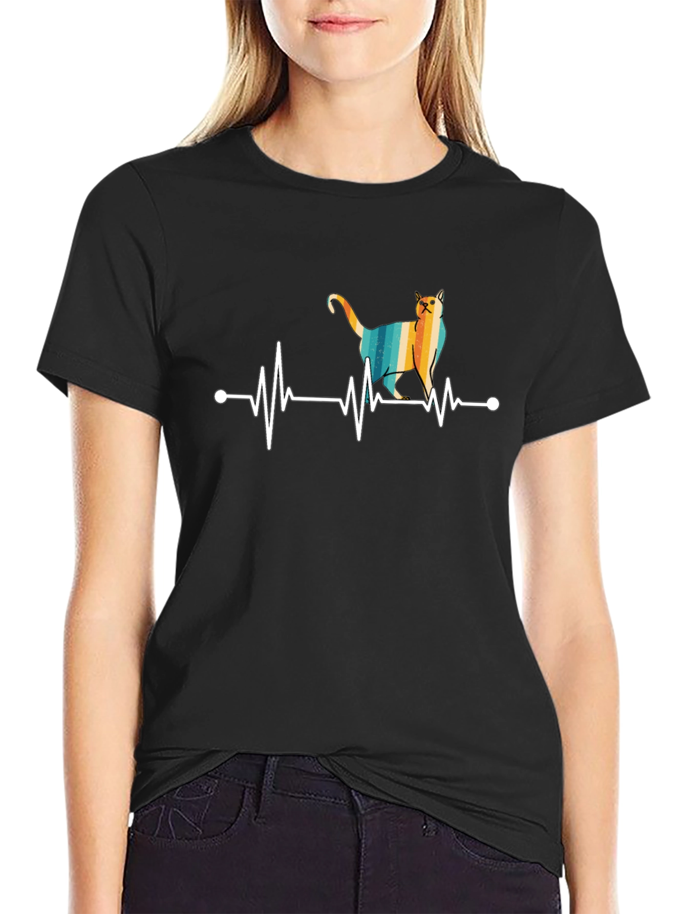 Cat Heartbeat T-Shirt - Retro Style