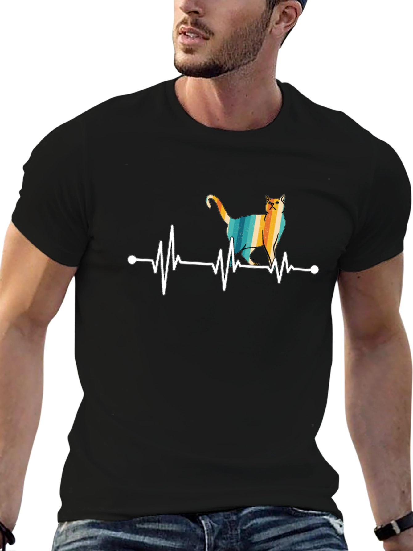 Cat Heartbeat T-Shirt - Retro Style