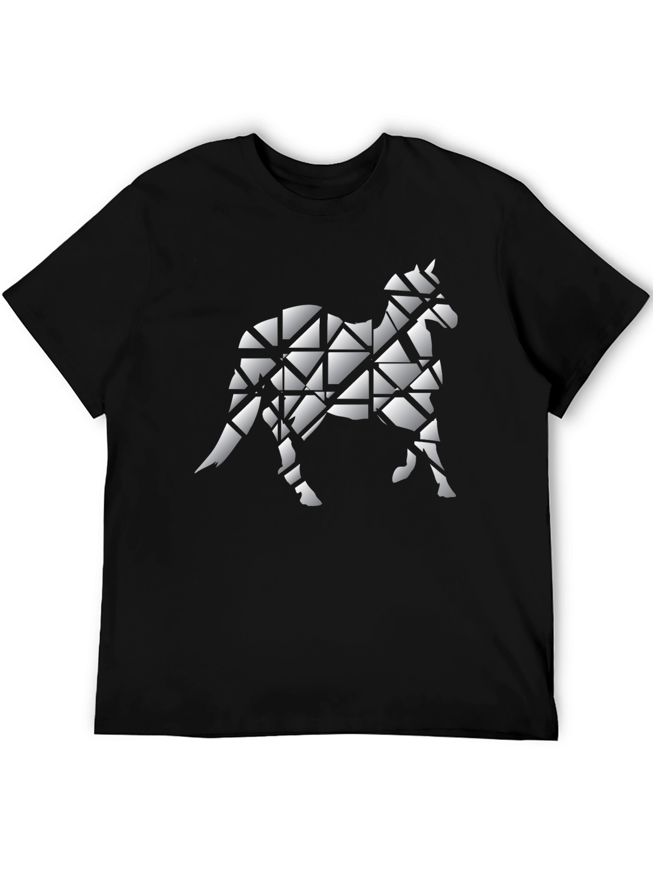 Geometric Horse Graphic Tee - Black Cotton Blend Shirt