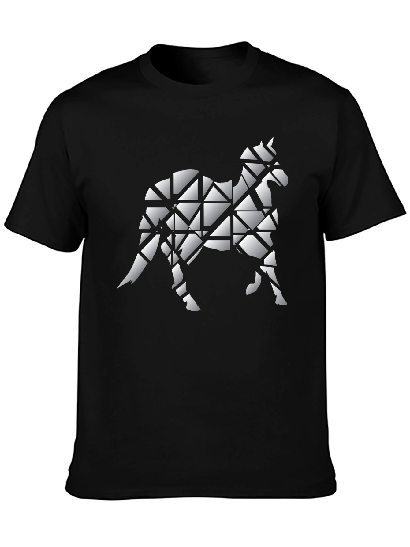 Geometric Horse Graphic Tee - Black Cotton Blend Shirt