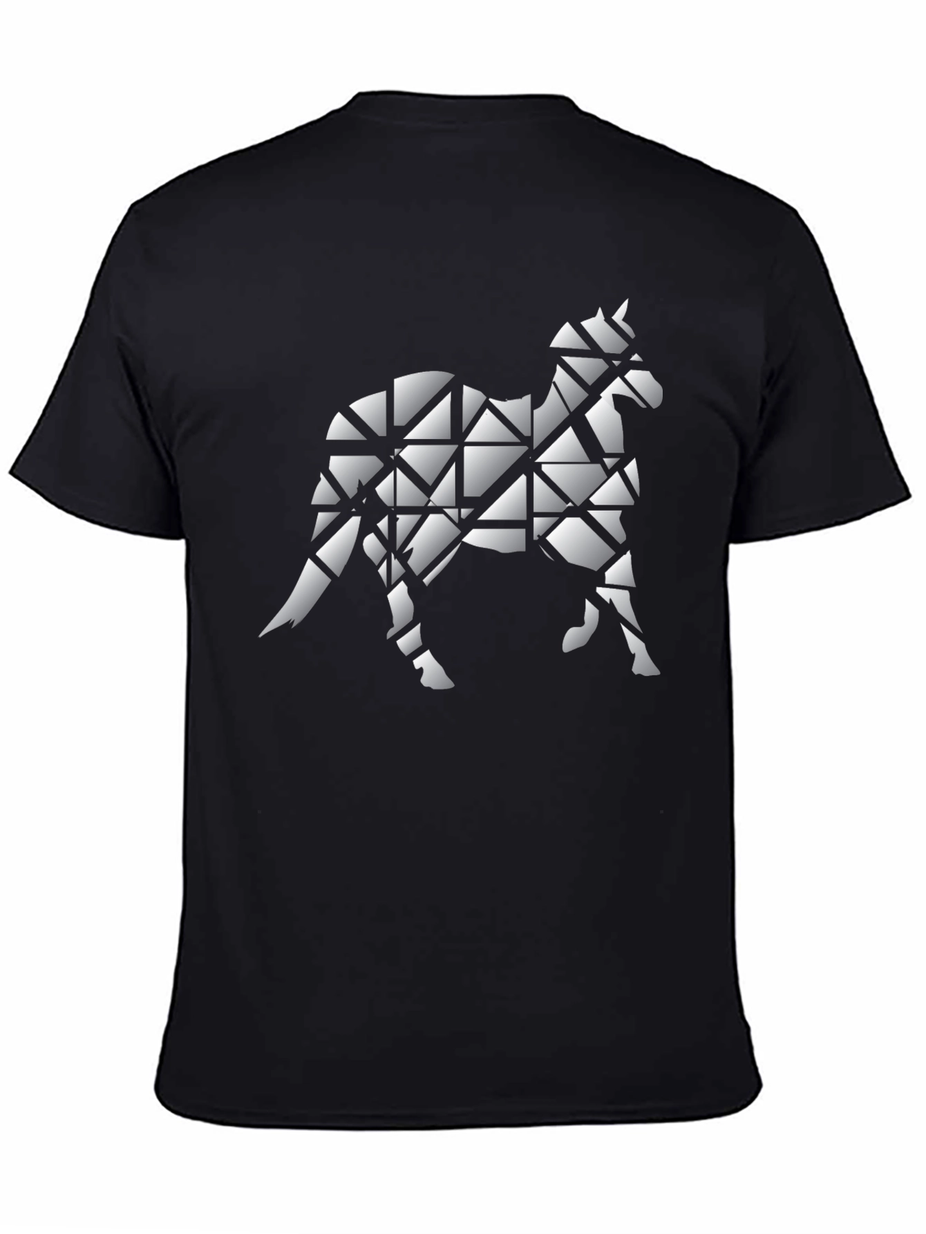 Geometric Horse Graphic Tee - Black Cotton Blend Shirt