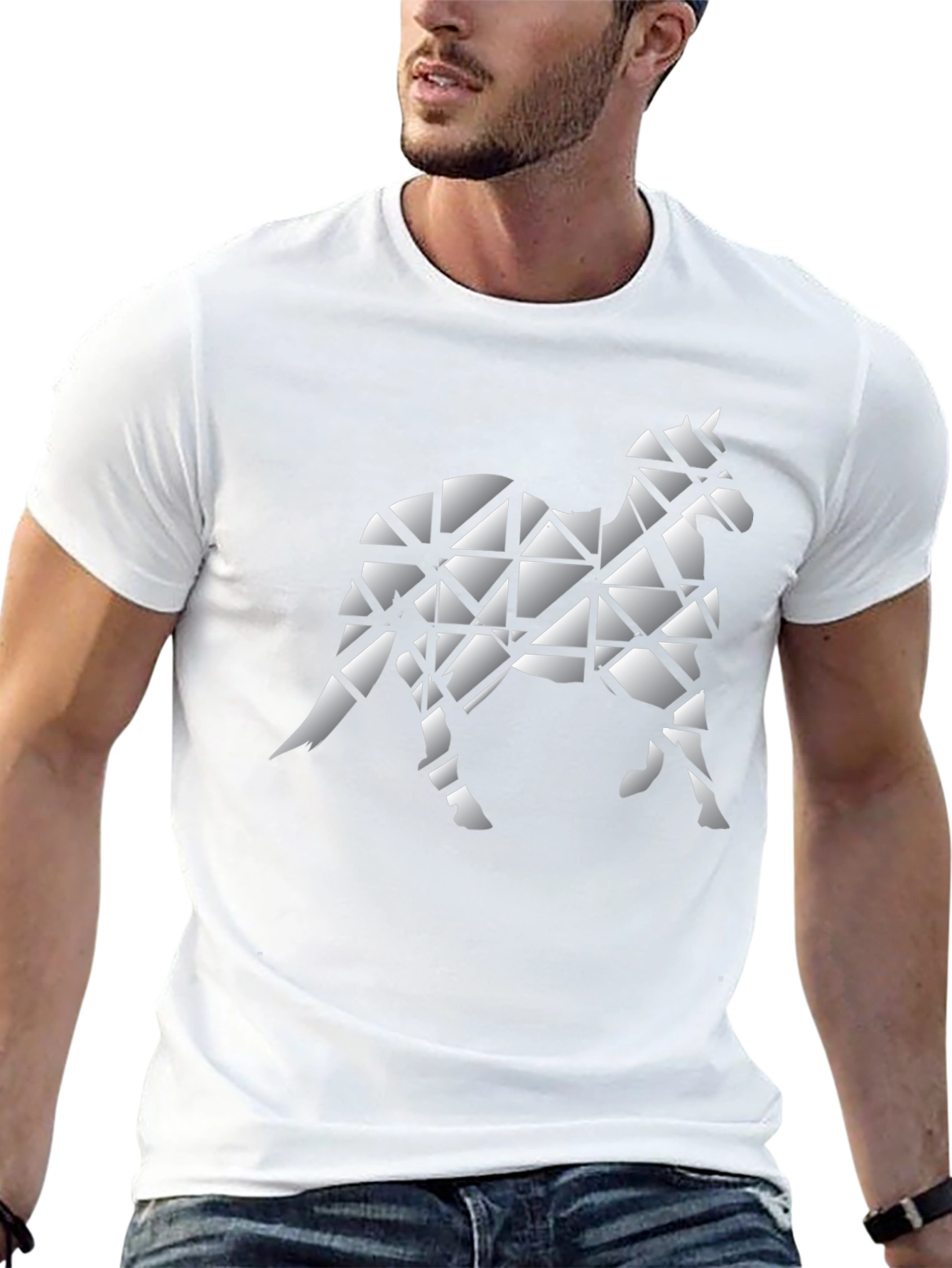 Geometric Horse Graphic Tee - Black Cotton Blend Shirt