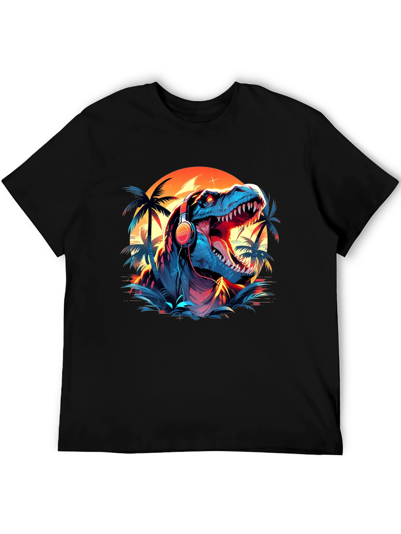 Dino Vibes T-Shirt - Retro Dinosaur with Headphones Design