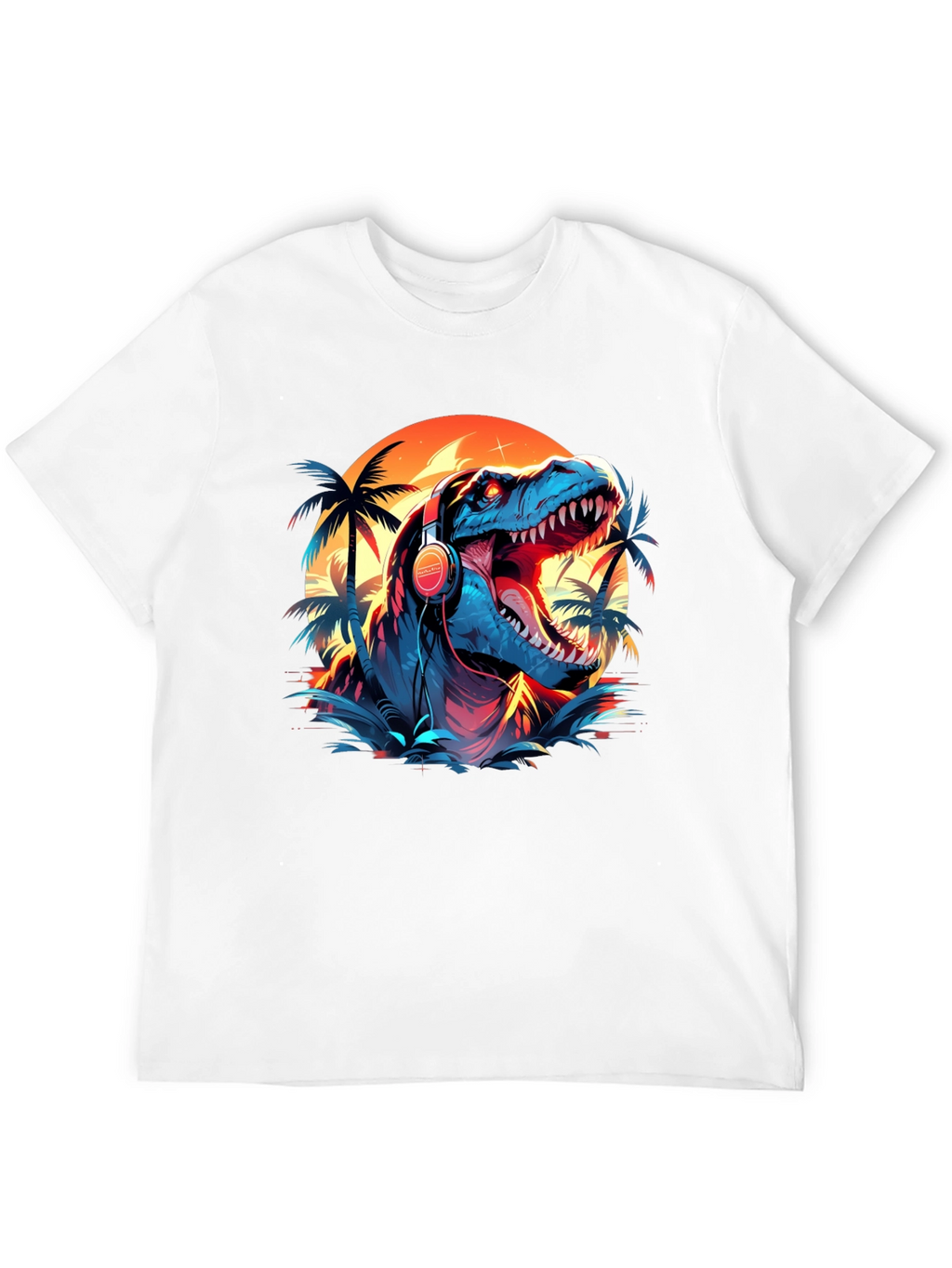 Dino Vibes T-Shirt - Retro Dinosaur with Headphones Design